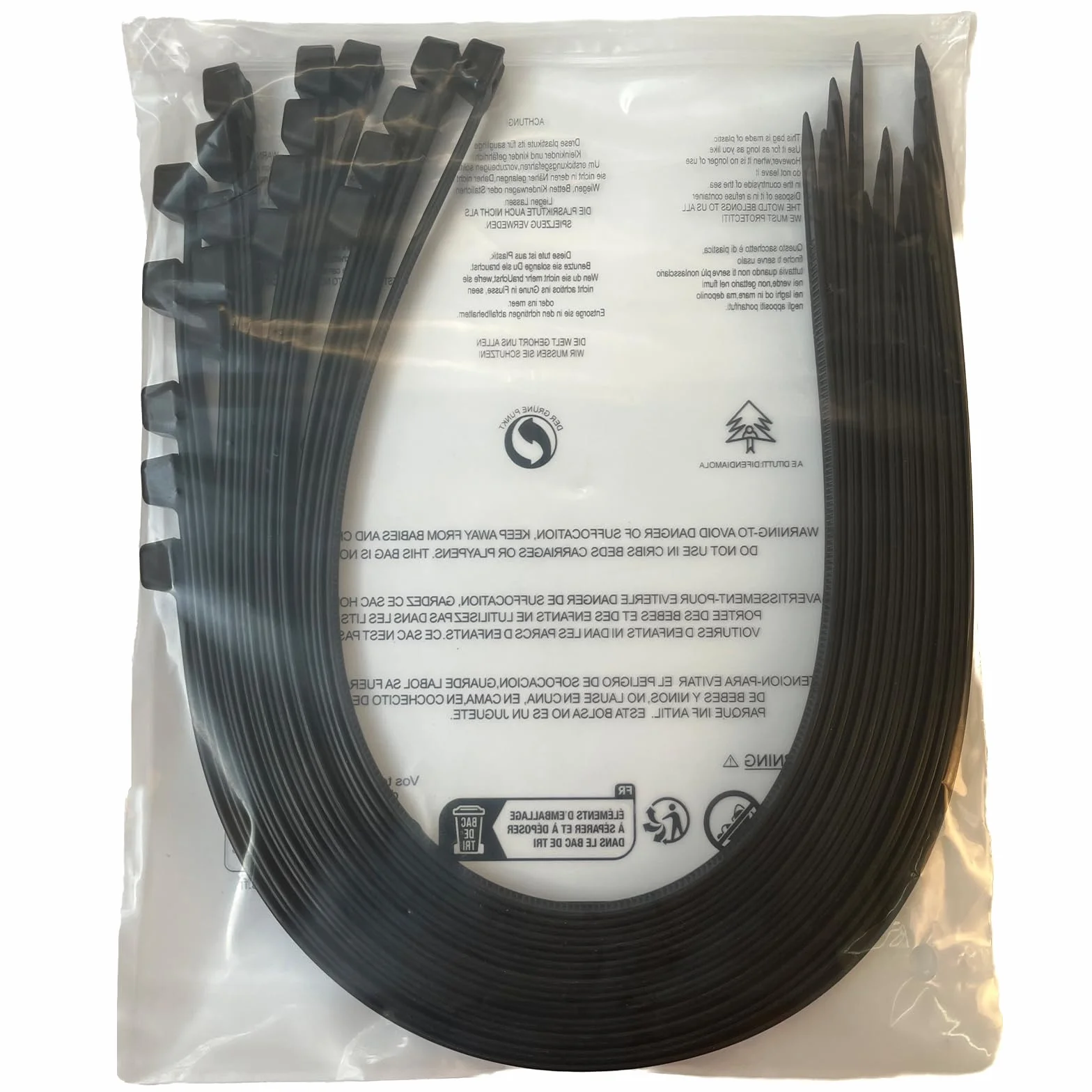 Bardzo duże opaski na zamek błyskawiczny, wytrzymałe, do użytku na zewnątrz, 500 mm x 4,8 mm, wytrzymałość na rozciąganie 22 kg, 50 sztuk, czarne