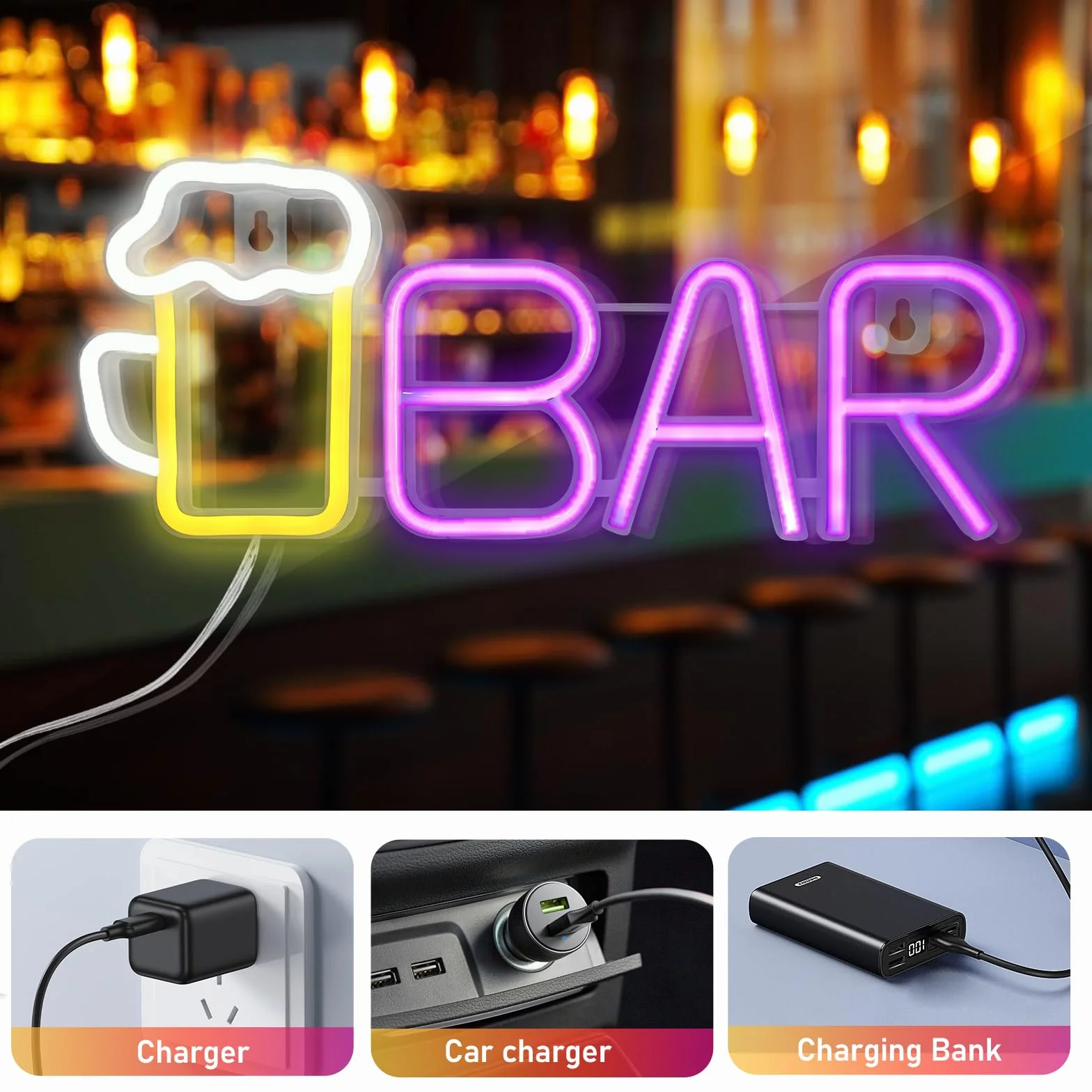 Szyld Neonowy LED Bar, Neonowe Szyldy Barowe, Szyld Barowy, Neon Barowy, Neonowe Szyldy Piwne, Reklama Świetlna Barowa Dla Ściany Barowej, Pubu, Dekoracja Ściany