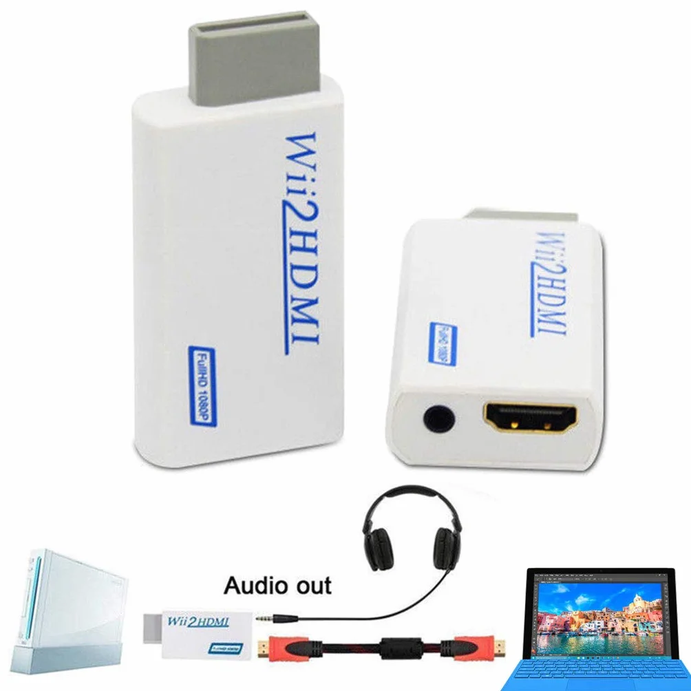 INF Adapter Wii na HDMI 720/1080P HD Converter Z Wyjściem Audio 3,5 mm Do Monitora, Projektora, Telewizora (Biały)