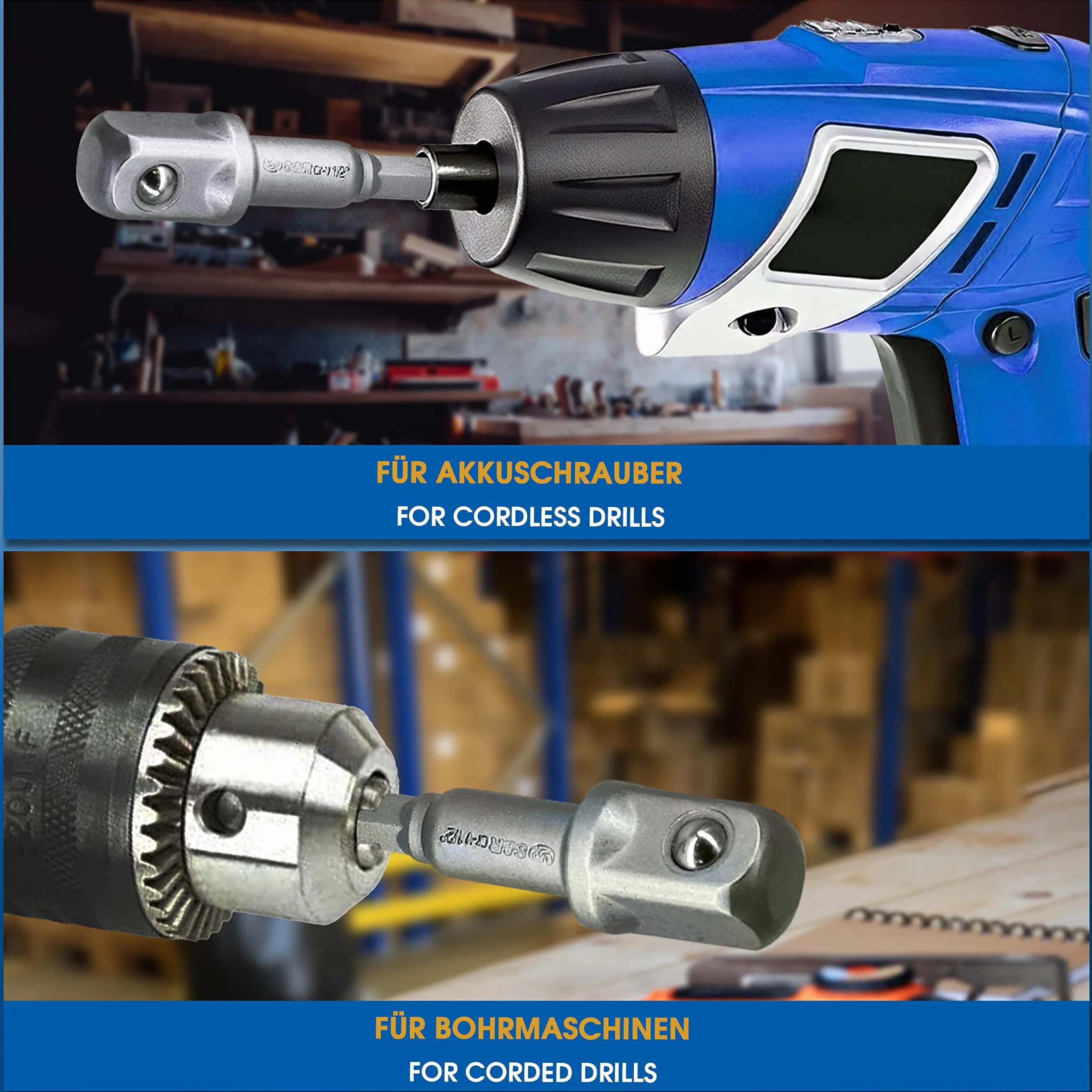 S&R Zestaw adapterów do kluczy nasadowych sześciokątnych na 1/4", 1/2", 3/8" czworokątny, do wiertarki i wkrętarki akumulatorowej, do wkręcania bez zagięcia, klucze nasadowe i nasadki nasadowe,