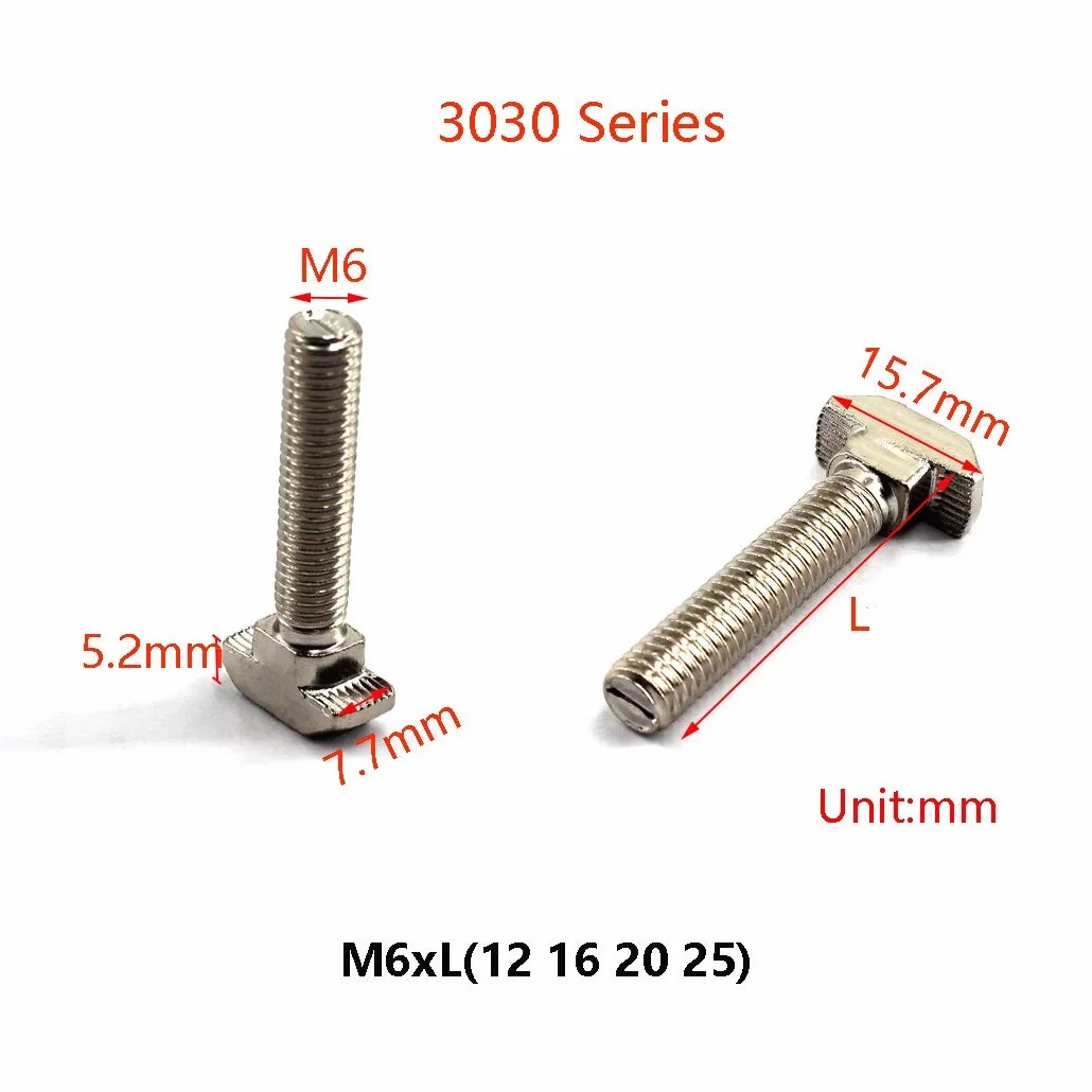 Śruba z rowkiem M6x16 T ze stali węglowej Śruba z łbem młotkowym do 3030 Seria T Wytłaczanie aluminium Standard europejski (30 sztuk)
