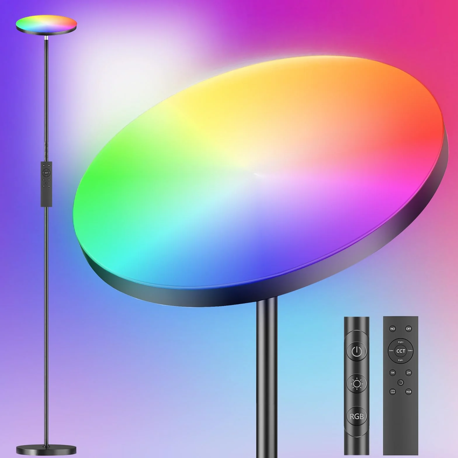 Lampa podłogowa LED 36 W do salonu, 3000 lm, super jasna, ściemnialna lampa podłogowa, 2700 K-6500K bezstopniowa ściemnianie, pilot i sterowanie dotykowe do salonu, sypialni i biura