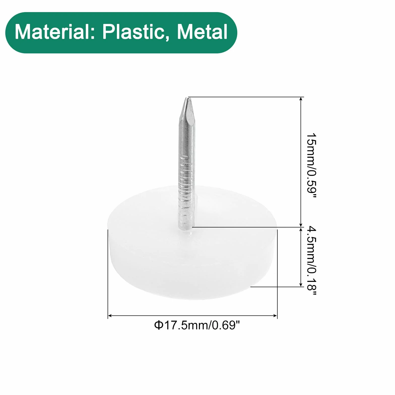 QUARKZMAN Ślizgacze meblowe z gwoździami, 50 szt., 19 mm, plastikowe, nóżki meblowe, stopki do mebli, stopki do mebli, ochrona podłogi do mebli drewnianych, białe
