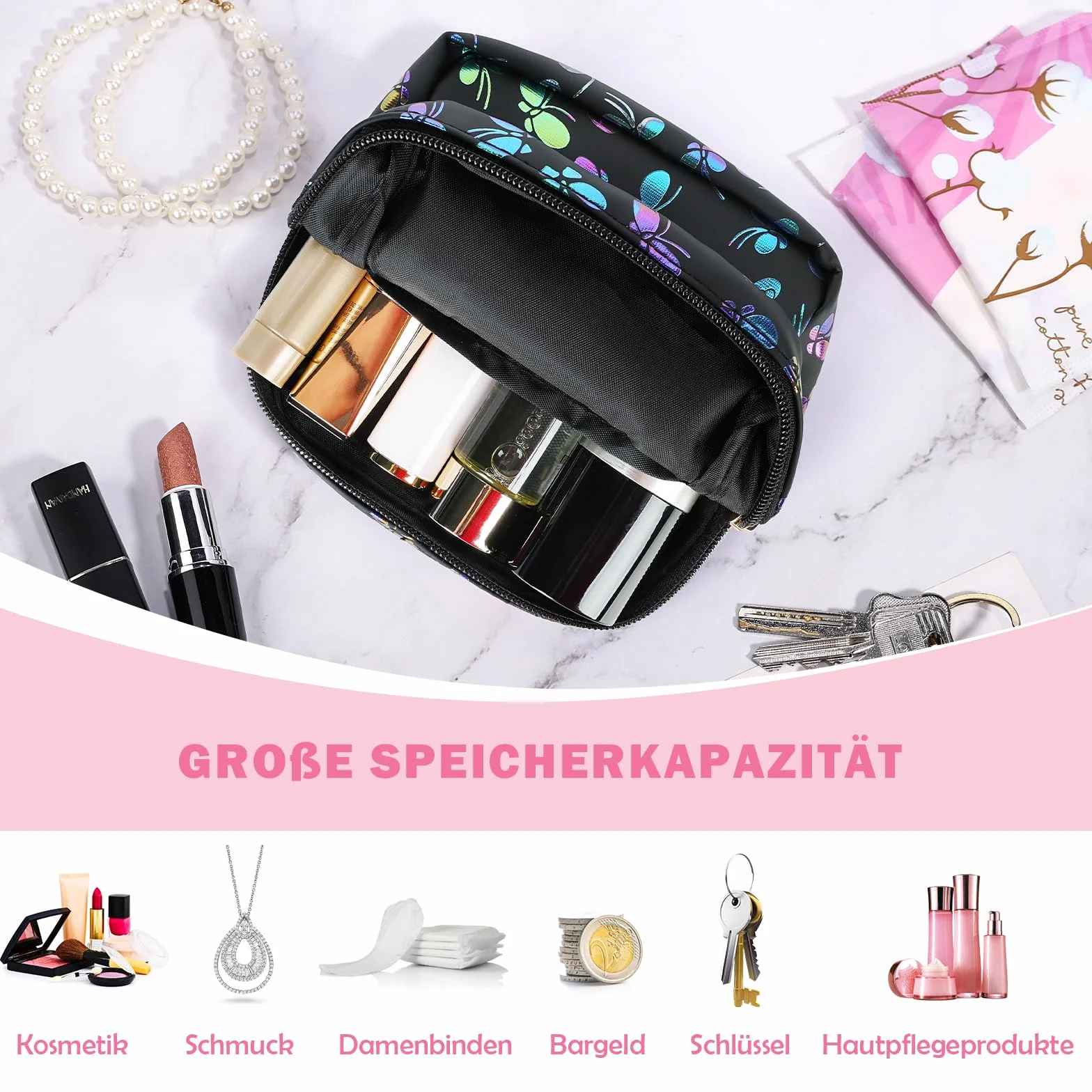 Likesing 2 sztuki mini kieszonek na okres, wodoszczelna torba do przechowywania podpasek damskich, przenośna filiżanka menstruacyjna, uchwyt na tampon, torba menstruacyjna, czarna i różowa