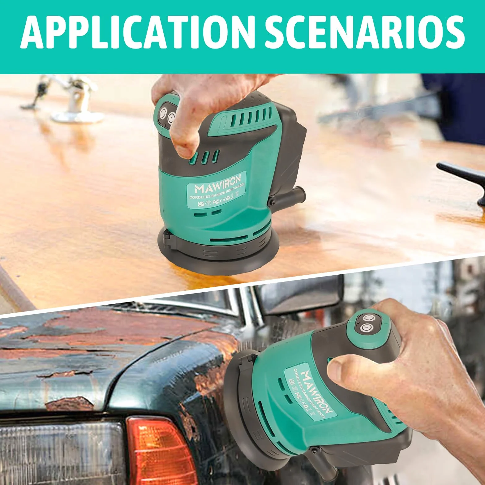 Bezszczotkowa szlifierka mimośrodowa z akumulatorem, zamiennik do Makita DBO180Z, bezprzewodowa szlifierka elektryczna 125 mm do szlifowania, polerowania, wygładzania powierzchni, z 12 papierem