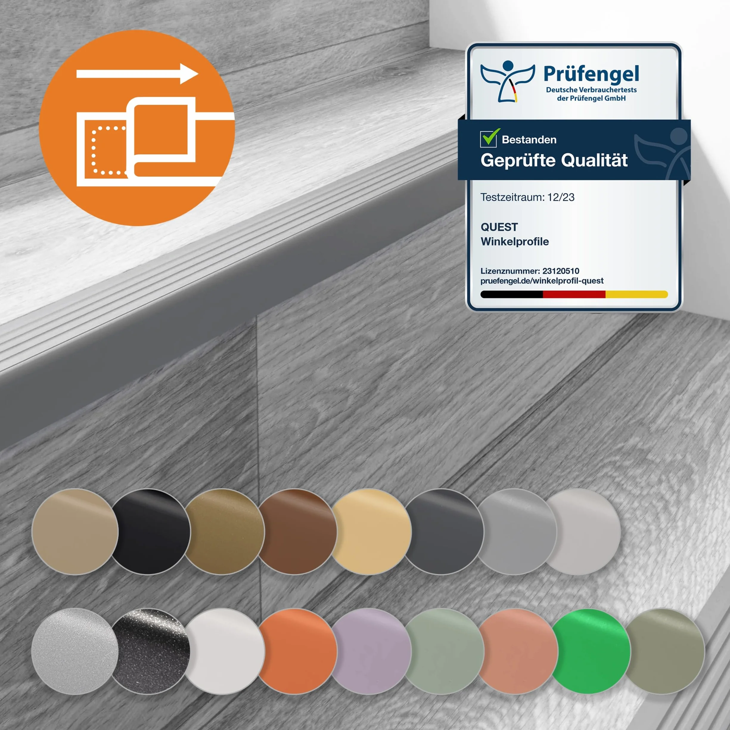 QUEST Profil schodowy PVC 40x25 mm, samoprzylepny antypoślizgowy nosek schodowy, ciemnoszary, 90 cm