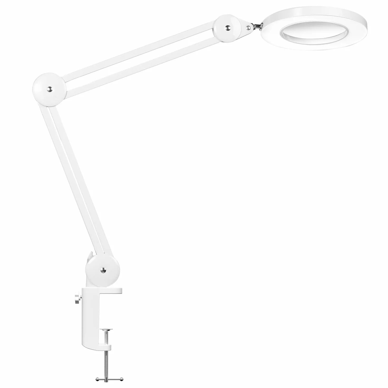 Lampa LED z lupą, wytrzymała lampa biurkowa, szklana soczewka 125 mm z 5 dioptriami i 3-kolorowymi przyciemnianymi światłami