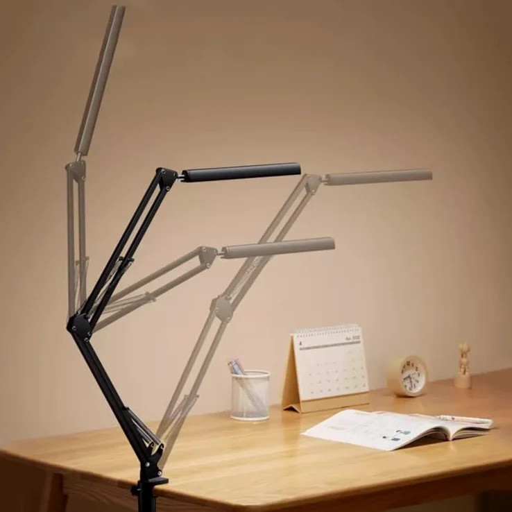 Lampa biurkowa Lampa biurkowa LED z zaciskiem, metalowa lampa wysięgnikiem, składana lampka do czytania chroniąca oczy, 3 tryby kolorów i płynne przyciemnianie, używana w biurze domowym