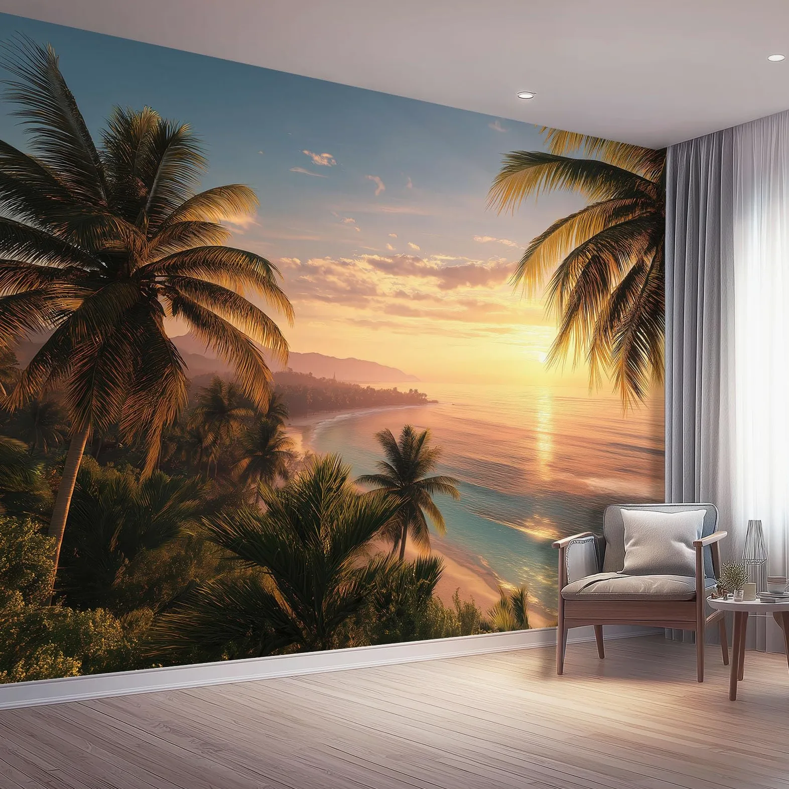 Fototapeta Tropikalna Fototapeta Żółty Plakat Plaża Zachód Słońca Fotografia Do Sypialni Salonu Tv Ściana 300 x 210 cm