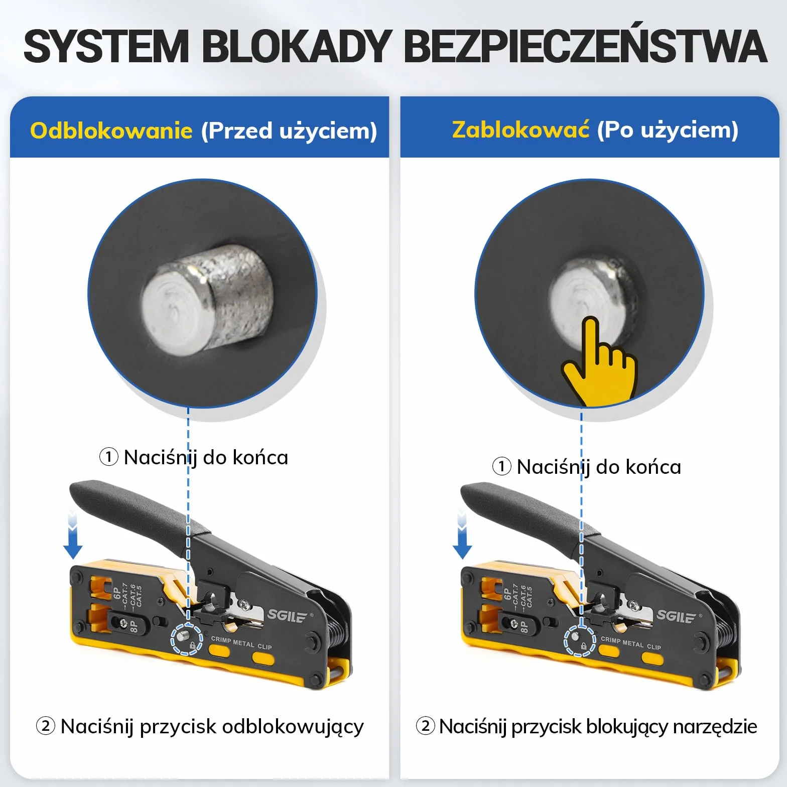 SGILE Zestaw narzędzi zaciskowych RJ45, zestaw narzędzi do Cat5 Cat6 Cat7, narzędzie do ściągania izolacji i cięcia typu pass-through, zestawy konserwacyjne kabli Ethernet, tester kabli, Cat5/6/7, 25