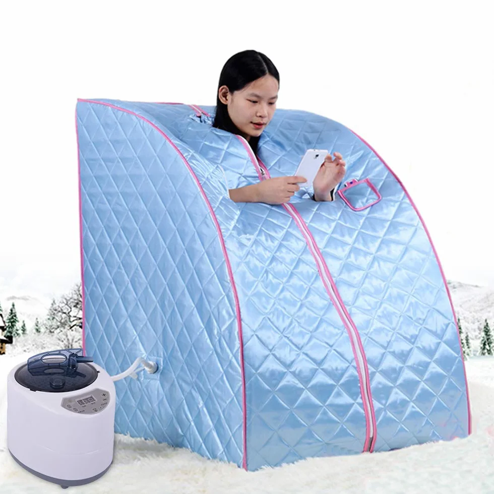 Przenośna sauna z pilotem zdalnego sterowania, mobilna sauna parowa sauna domowa kabina termiczna sauna do siedzenia kabina sauny (E-75 x 35 x 25 cm niebieski)