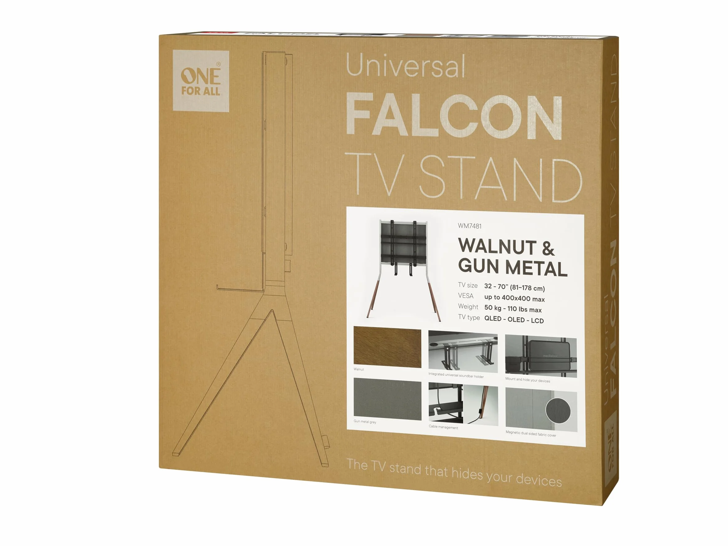 One For All WM7481 Uniwersalny stojak pod telewizor Falcon Flat Vesa 400 x 400 Szary, Orzech