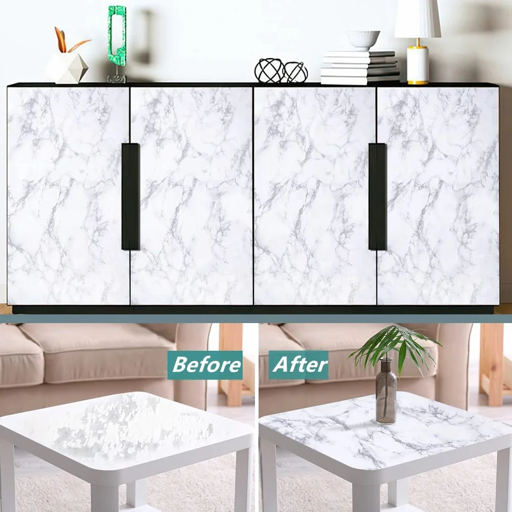 Arthome Marmurem Samoprzylepna Tapeta,90cmx3m Dekoracja Folia Samoprzylepna Tapeta Wodoodporna BłYszcząCego PVC,Odporna Olej,Papier BiałYm Granitem,Papier Winylowy do Powierzchni Mebli,Kuchni