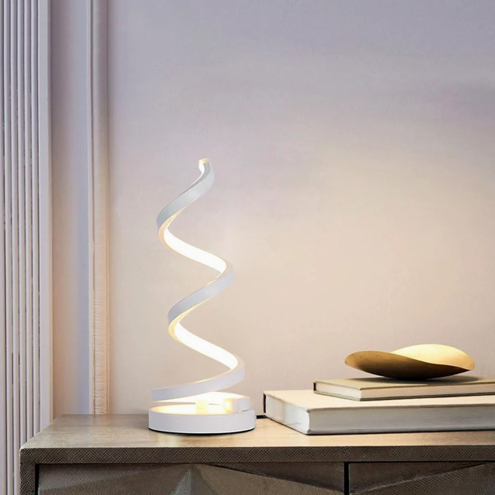 Lampy biurkowe Lampa biurkowa LED Spiralna lampa nocna LED Lampa stołowa zakrzywiona nowoczesna lampa stołowa salon sypialnia (biały)