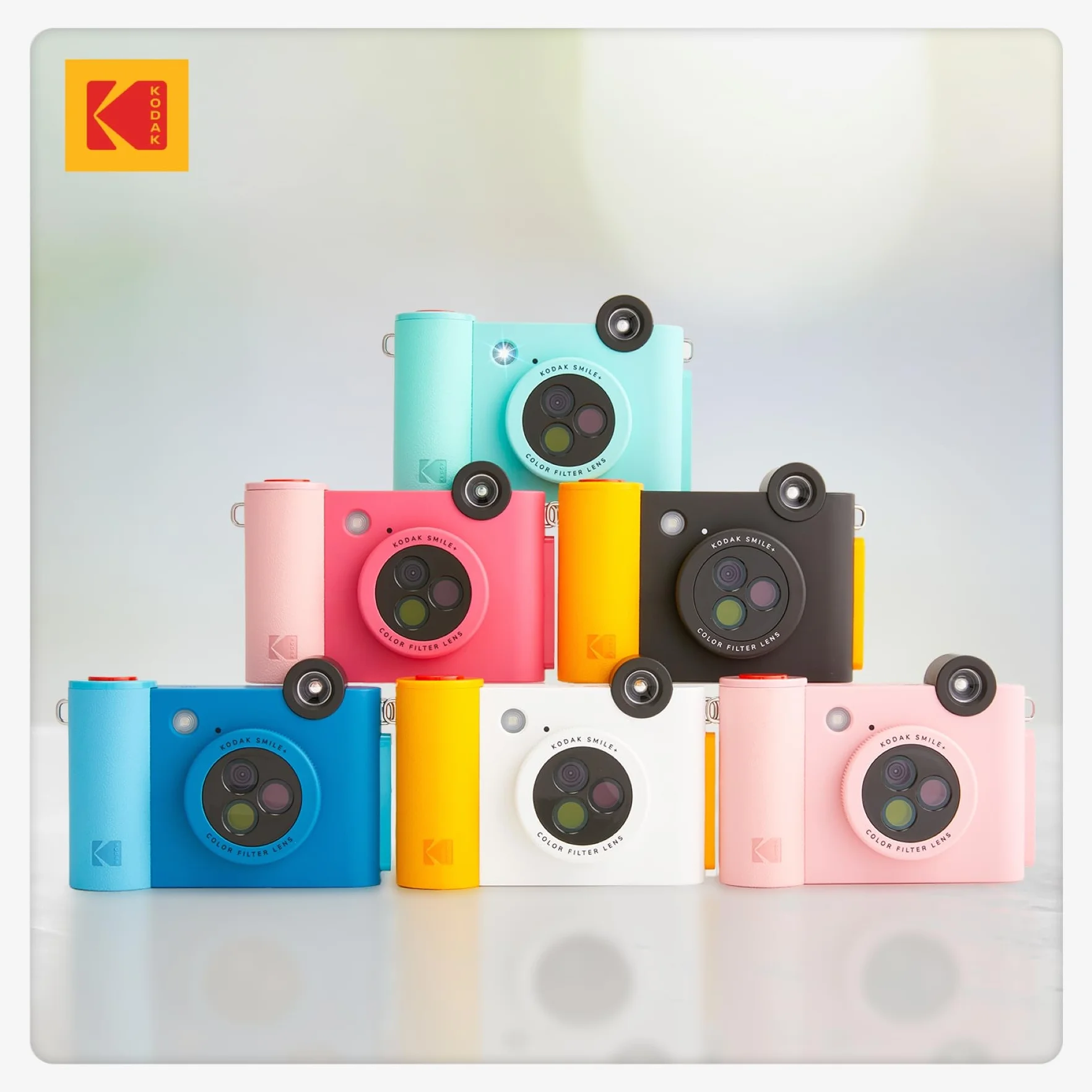 KODAK Smile+ Bezprzewodowy cyfrowy aparat do natychmiastowego druku z obiektywem zmieniającym efekt Papier fotograficzny ZINK 5 x 7,5 cm, kompatybilny z urządzeniami iOS i Android - niebieski, Blue