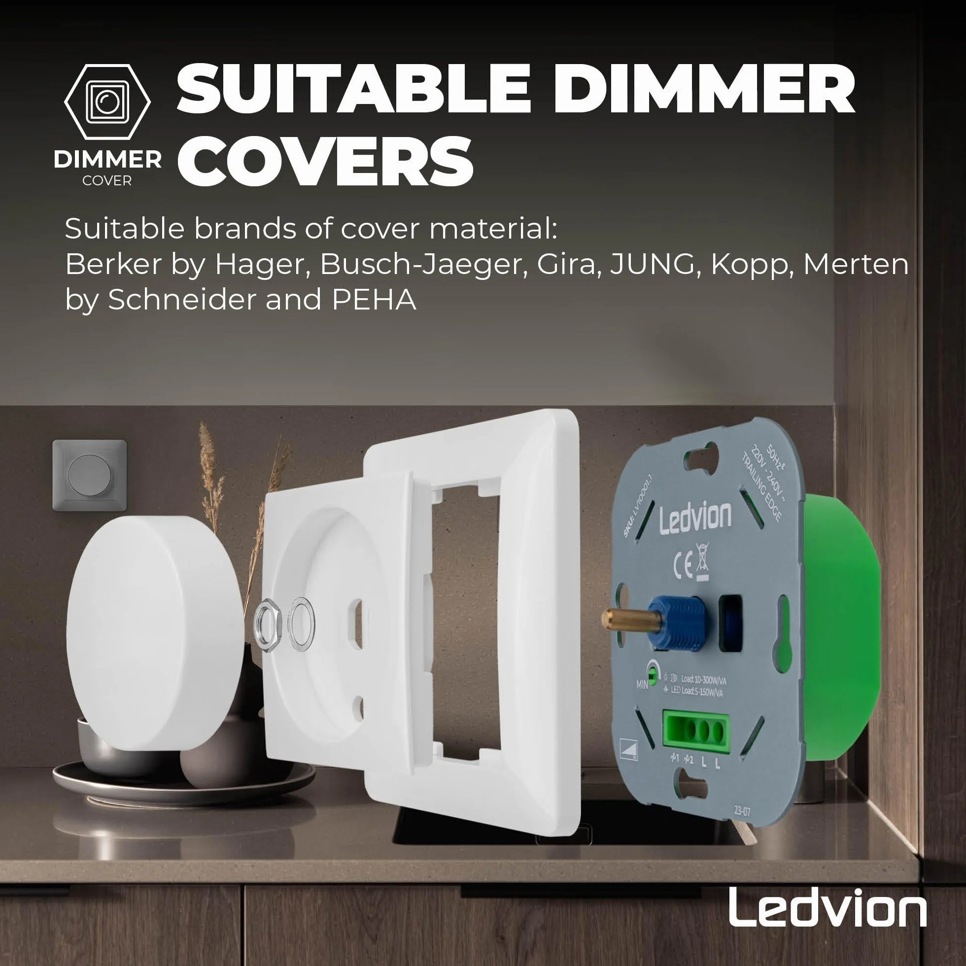 Ledvion Ściemniacz LED 3-250 W | 220-240 V | sekcja fazowa uniwersalna | ściemniacz obrotowy podtynkowy ściemniacz do ściemnianych diod LED | LED 3-250 W i halogeny 3-300 W | ściemnianie lamp od 0 do