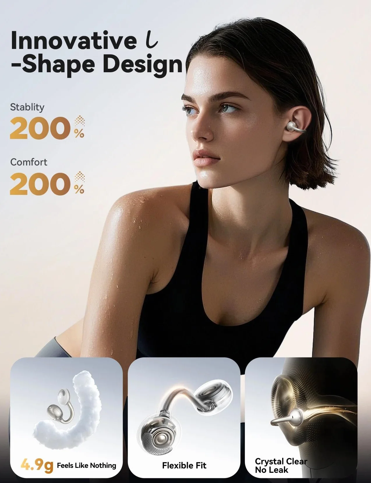 JOYROOM OE3 Słuchawki otwarte Bluetooth 5.4, ultralekki klips na ucho 4,9 g, komfortowy klips na ucho, 30 godzin odtwarzania, głęboki bas, mikrofon ENC zapewniający wyraźne rozmowy, ochrona IPX4