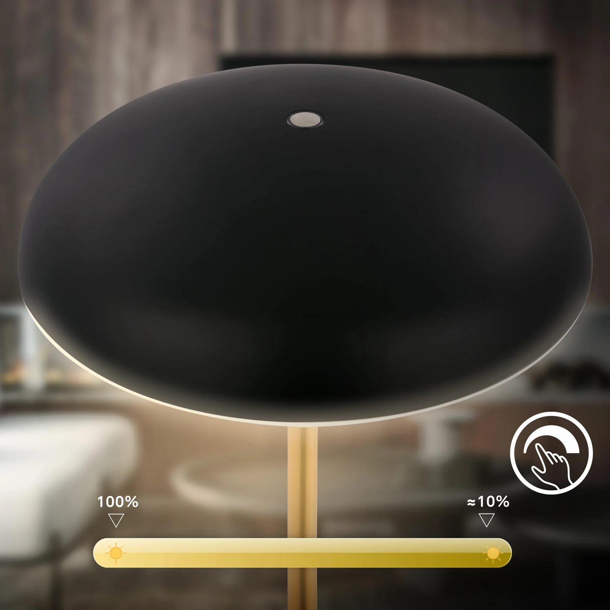 BRILONER - Lampa stołowa LED bezprzewodowa IP44 z jasną krawędzią, ściemniacz dotykowy, wymienny akumulator, lampka nocna, lampa LED, 19,5x30,5 cm, czarny