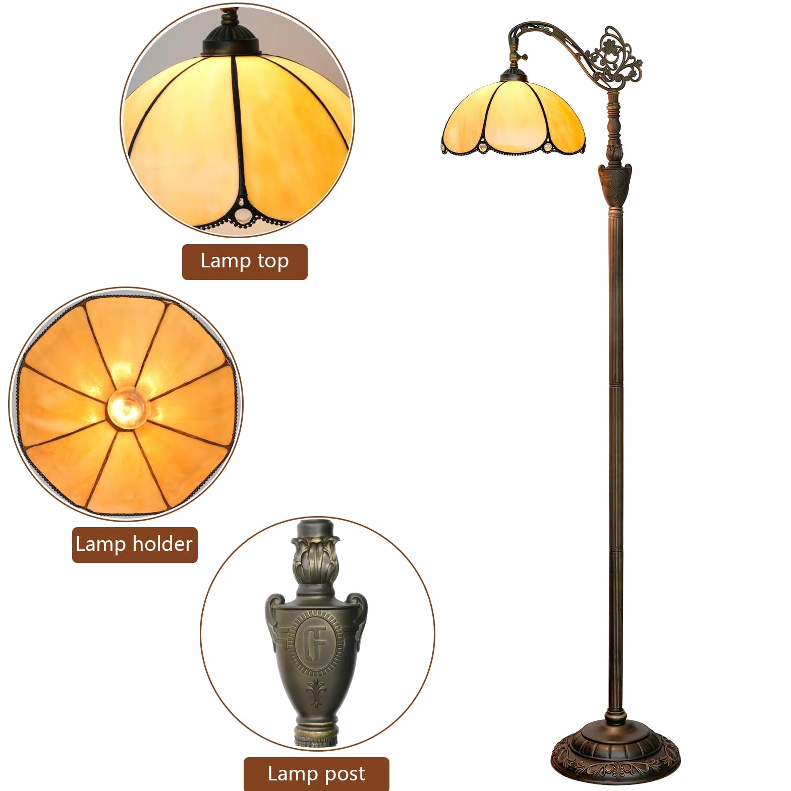 Tiffany Lampa stojąca z regulacją kąta witrażowego klosz w stylu rustykalnym z łabędzią szyją Lampa podłogowa Tiffany Style Stojąca lampa narożna 63 cale do domu salonu sypialni