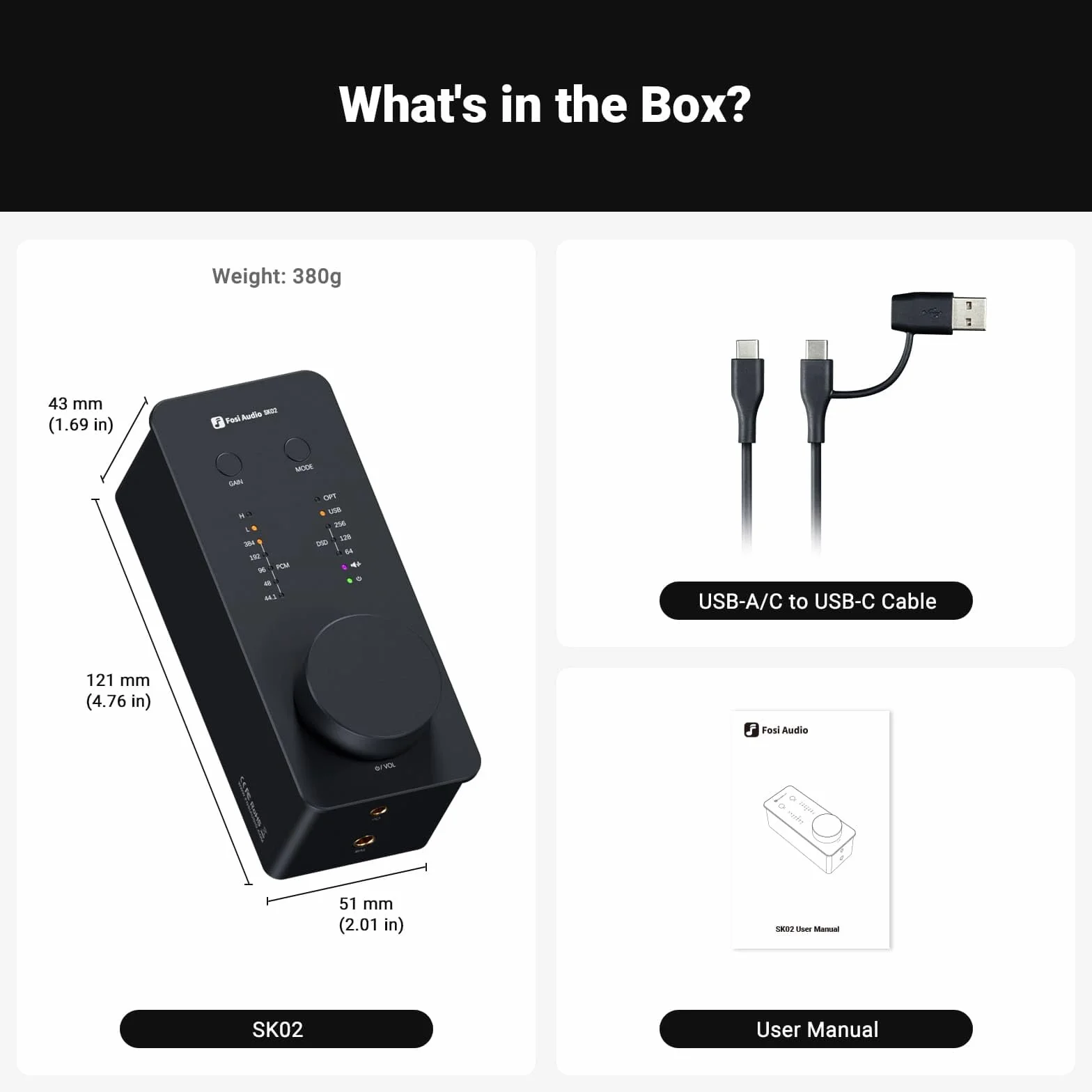 Fosi Audio SK02 DAC Amp Wzmacniacz słuchawkowy Desktop USB C AUX 4,4 mm Zbalansowany