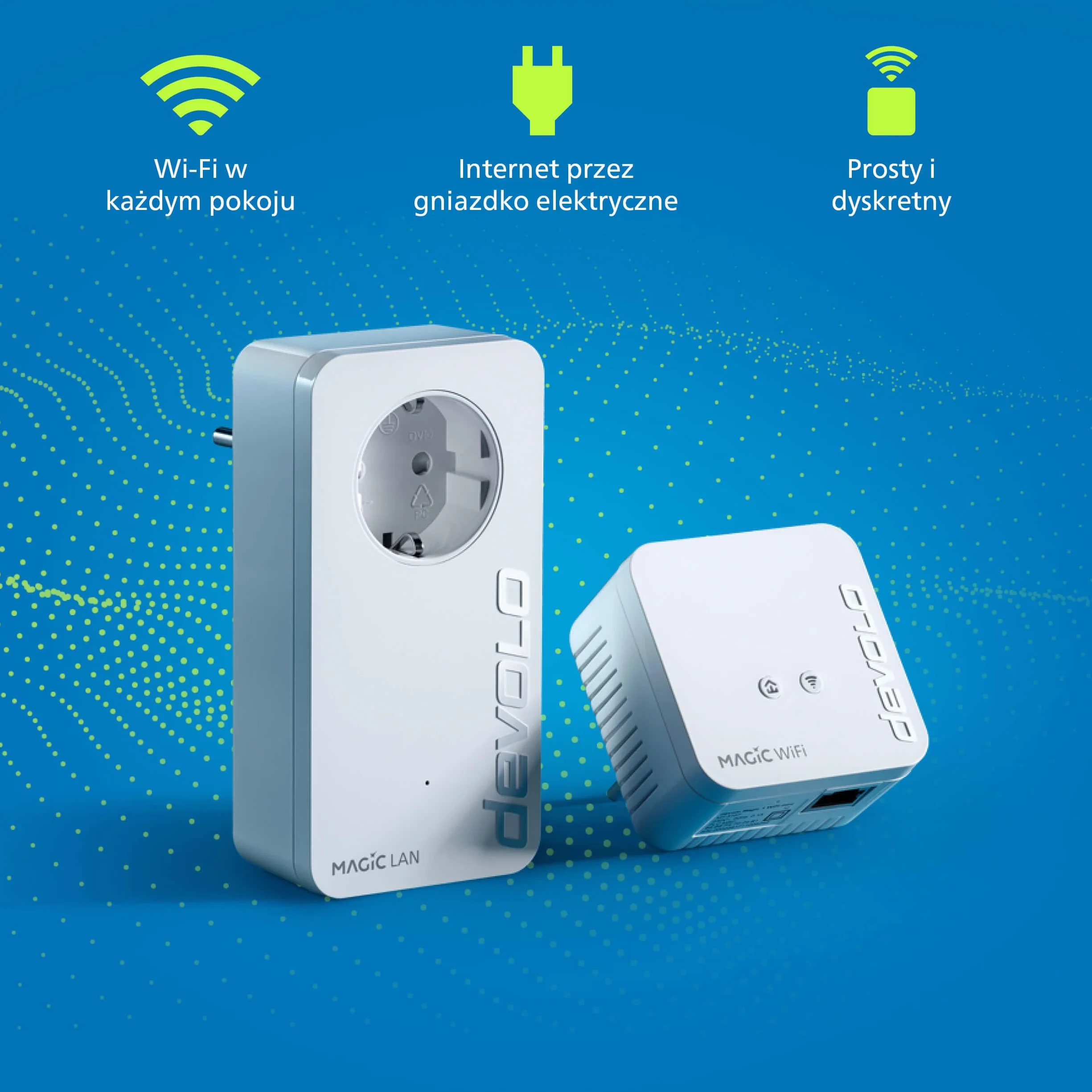 devolo Magic 1 WiFi mini Starter Kit, adapter Powerline Wi-Fi, do 1 200 Mbit/s, wzmacniacz Wi-Fi, 1x port LAN, biały