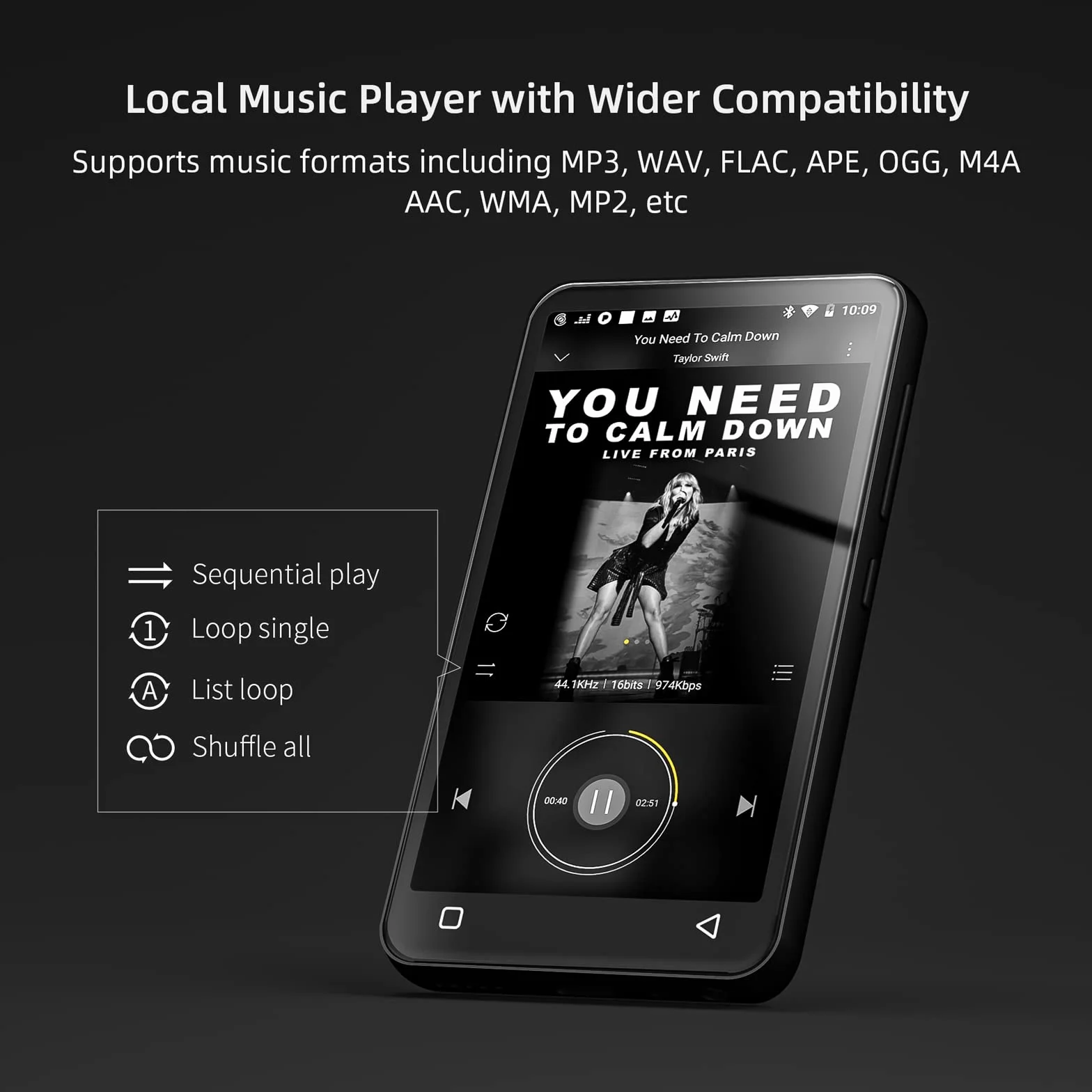 Innioasis Odtwarzacz MP3 80 GB Bluetooth WiFi 4-calowy Ekran Dotykowy Android Streaming MP4 Czarny