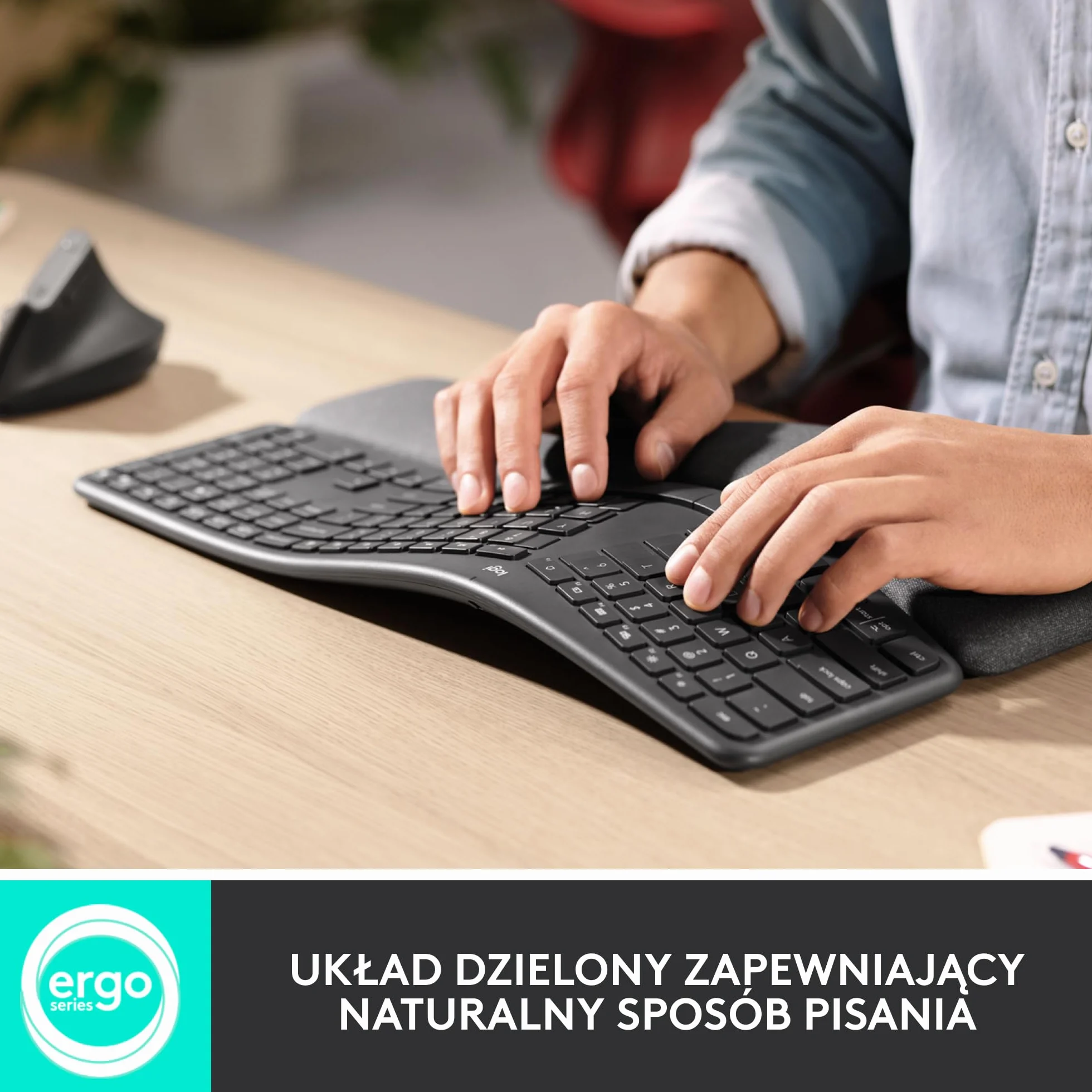 Logitech ERGO K860 - Bezprzewodowa ergonomiczna klawiatura dzielona, podkładka pod nadgarstek, łączność Bluetooth i USB, kompatybilna z Windows/Mac, QWERTY US Intl - Czarny
