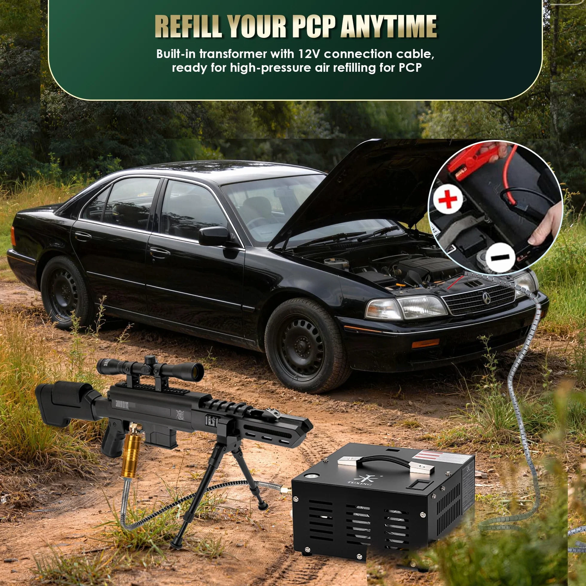 Sprężarka powietrza TUXING PCP 4500Psi 30Mpa bezolejowa 12V 220V pompa do wiatrówek TXES061