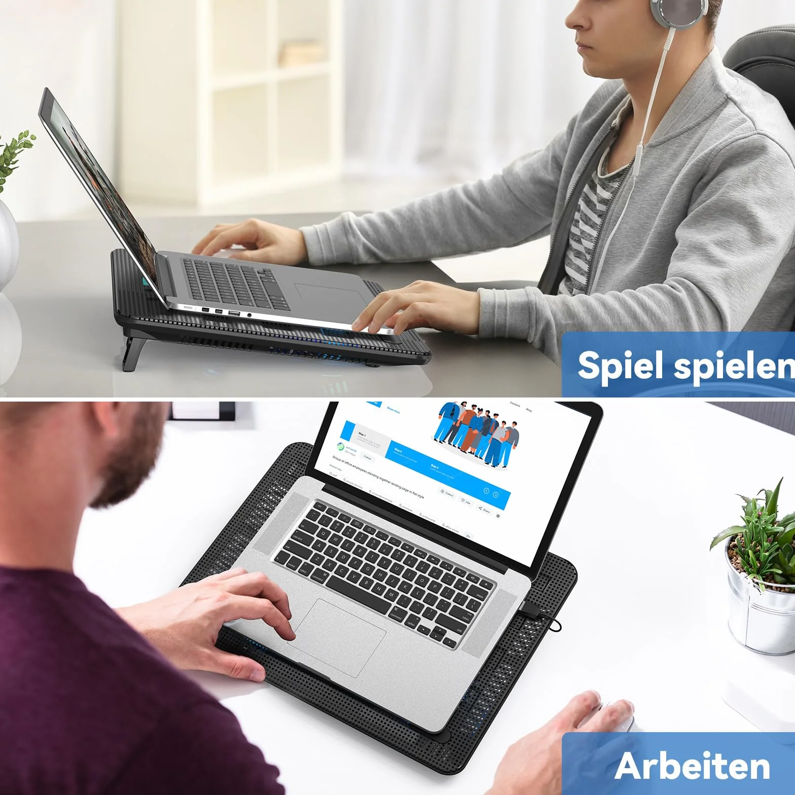 TECKNET Podkładki chłodzące do laptopa 12-17 cali, chłodzenie laptopa i notebooka, podstawka chłodząca, 2 porty USB, 3 wentylatory z diodami LED