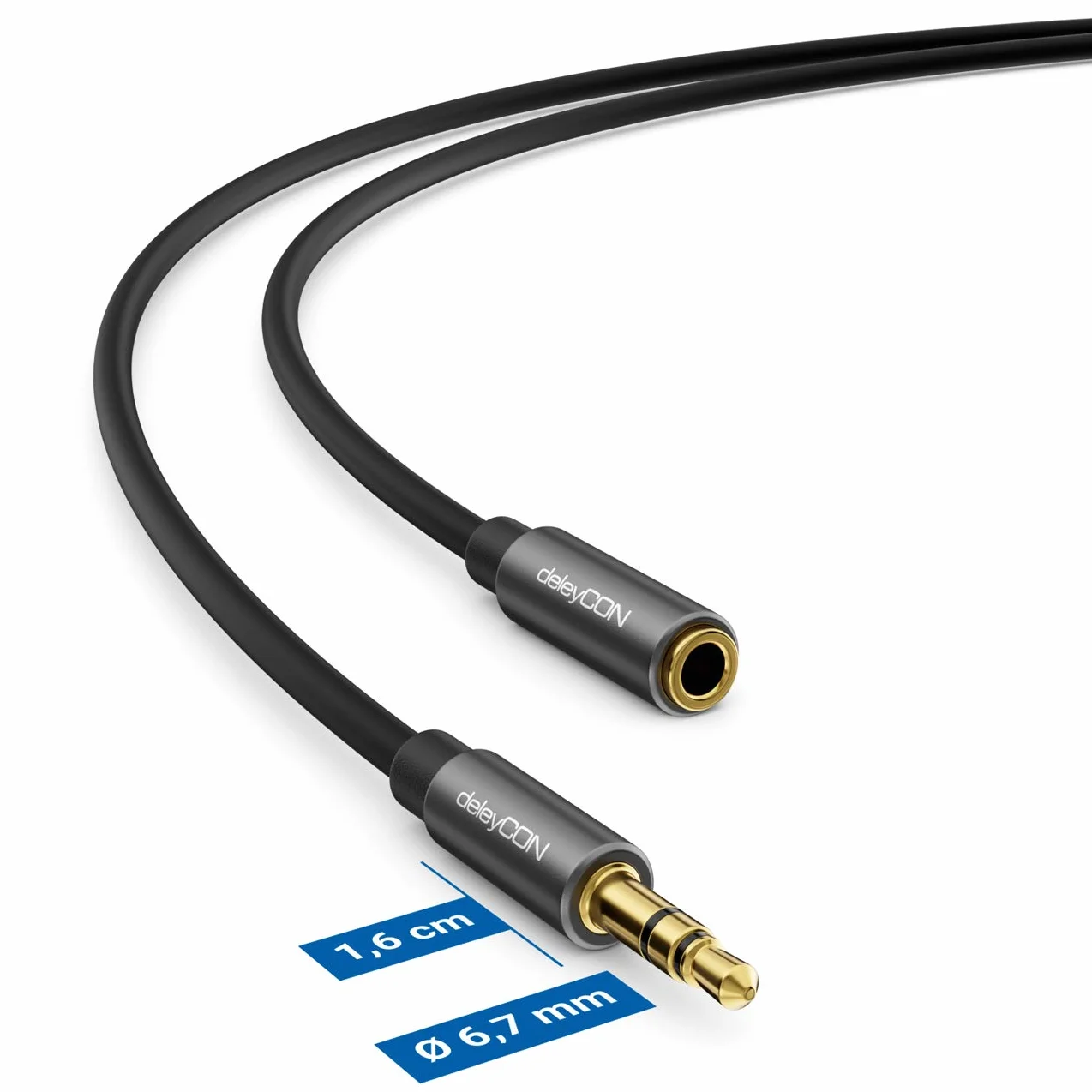 deleyCON 1m Kabel Audio Stereo AUX Klinke Przedłużacz 3,5mm Przewód Audio Przedłużenie Metalowe Wtyki Telefon Smartfon Tablet Słuchawki HiFi Odbiornik (Extra Cienki & Elastyczny)