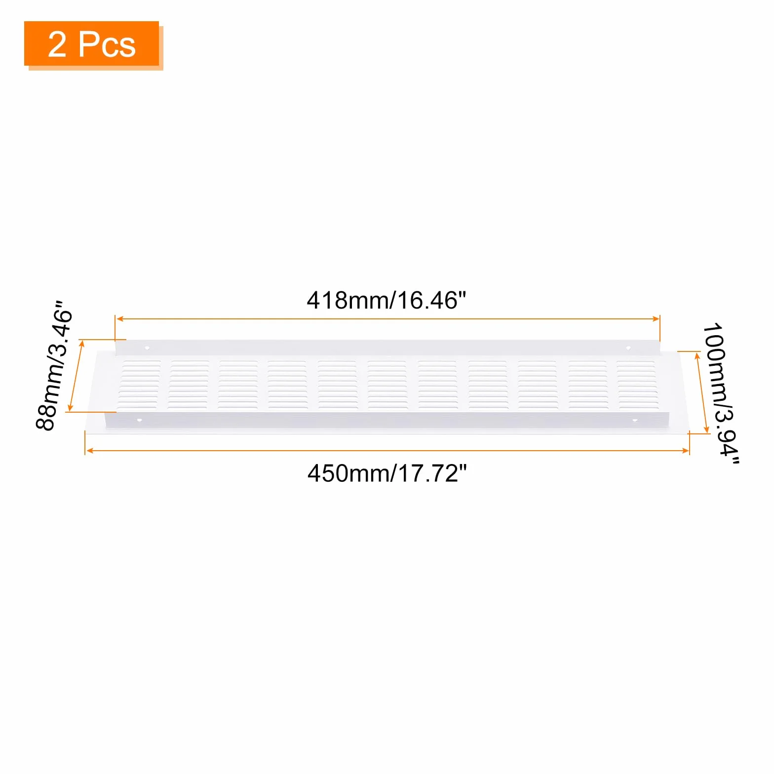 QUARKZMAN Osłona kratki powietrznej, 2 sztuki, 450 x 100 mm – osłona ze stopu aluminium z siatką, prostokątna kratka wentylacyjna do szafki na buty i szafy na ubrania (biała)