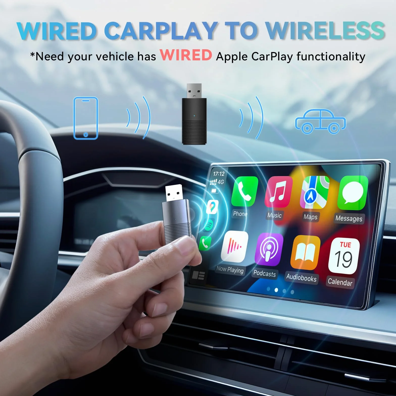 MINIX Wireless CarPlay Kompatybilny z Apple iOS 10+ Slim Edition Stabilne połączenie do konwersji Fabrycznie podłączone przewodowo na bezprzewodowy klucz CarPlay Brak opóźnień z iOS 10+ na USB C