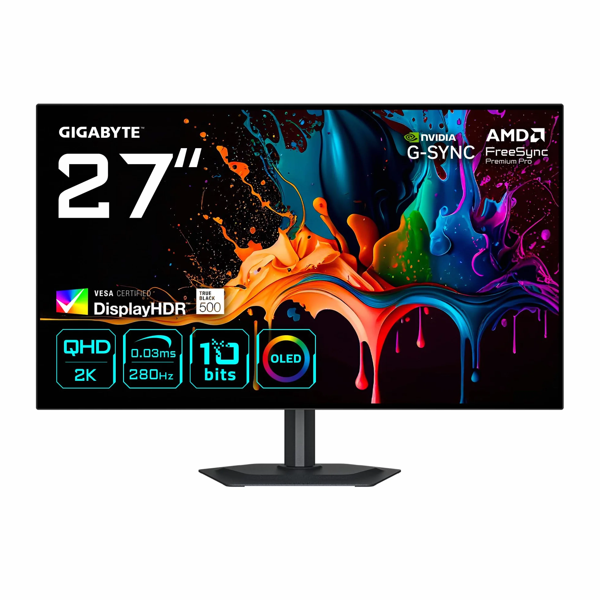 GIGABYTE MO27Q28G 27" QHD OLED Gaming Monitor - 2560 x 1440, 280Hz, 0,03ms, 335 CD/m², Display HDR True Black 500, HDMI 2.1, DisplayPort 1.4