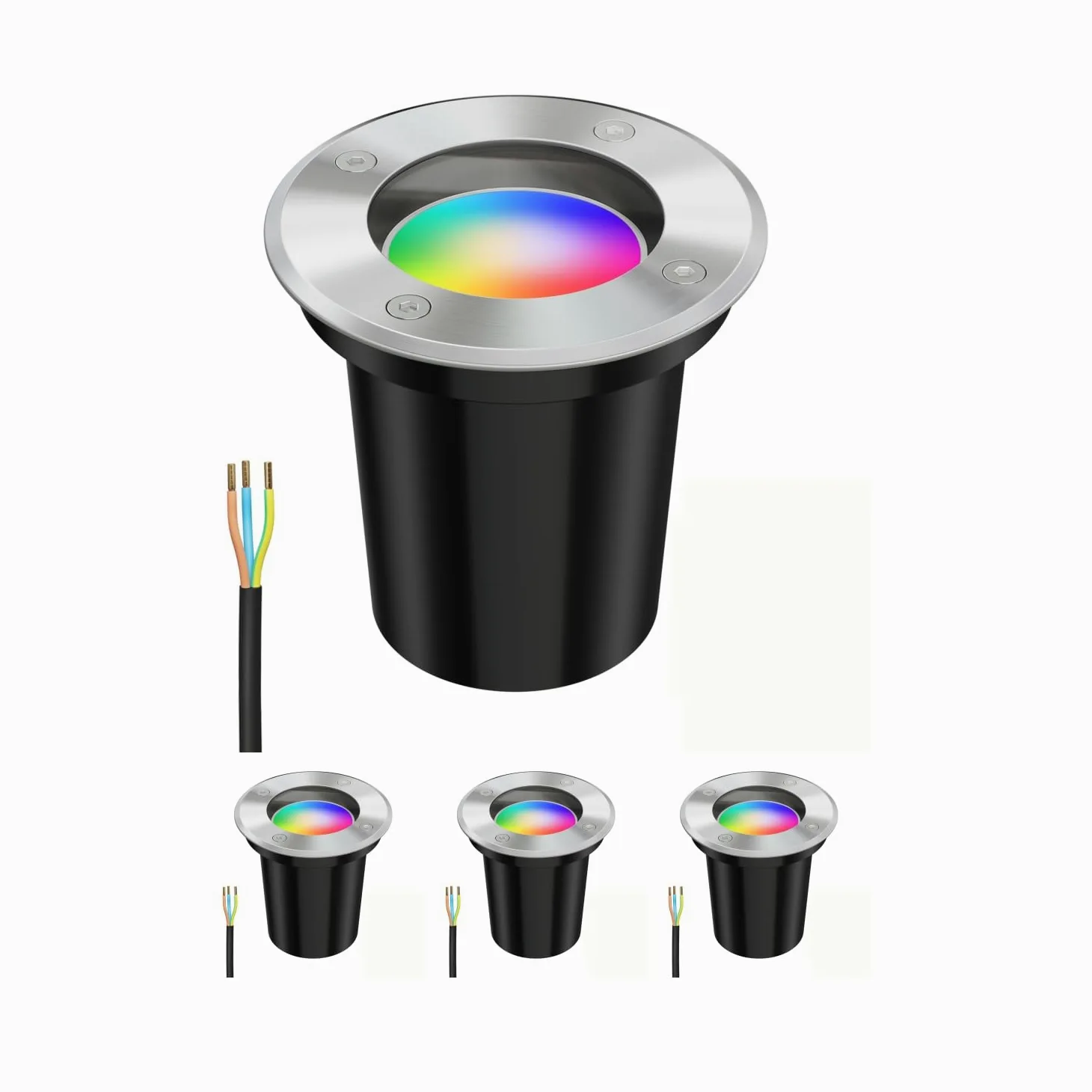 ledscom.de 4x lampa wpuszczana w ziemię BOLI na zewnątrz okrągła stal nierdzewna IP67 108mm Ø z lampą LED Smart Home RGBW GU10, 5.41W, 473lm