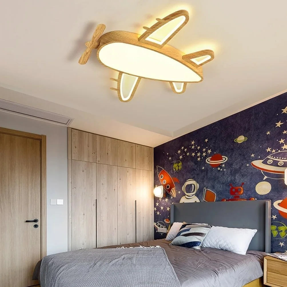 Lampa sufitowa LED Oświetlenie pokoju dziecięcego Samolot Kreatywny projekt Możliwość przyciemniania Drewniana pilotem 3000–6000 K Nowoczesne oświetlenie Sypialnia Salon Sypialnia Dziewczyny Chłopcy (
