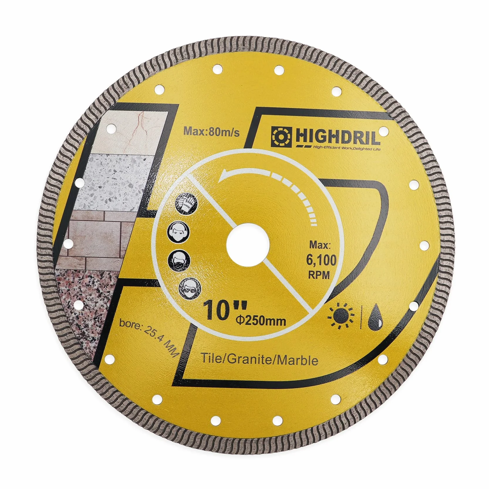 HIGHDRIL Diamentowa tarcza tnąca 250 mm, super cienkie cięcie do betonu, granitu, kamienia naturalnego, cegły, cięcia na sucho