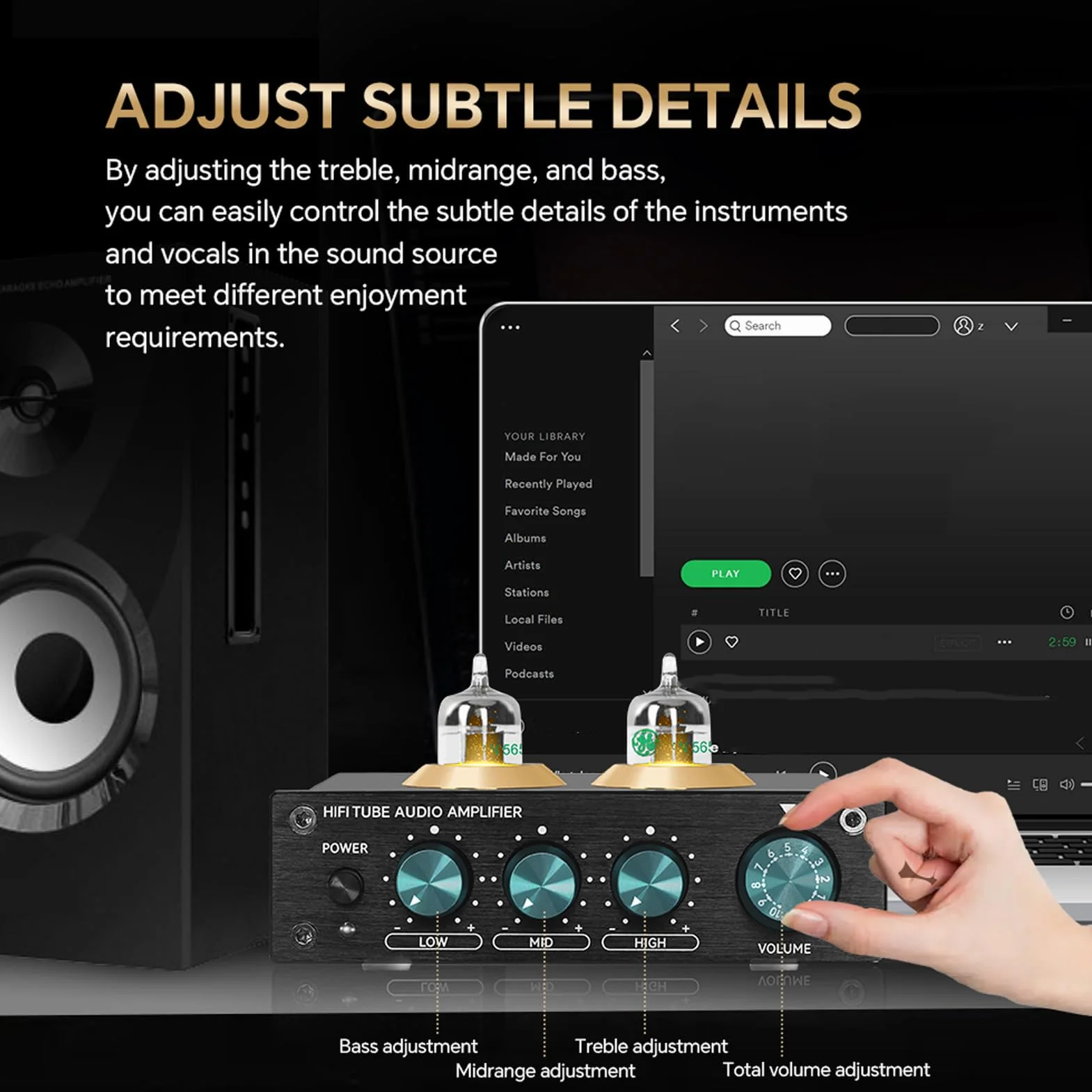 Przedwzmacniacz Lampowy, Przedwzmacniacz Audiofilski HiFi z Wbudowanym Obwodem Ochronnym i 3 Ustawieniami Korektora, do Domowych Systemów Stereo (Wtyczka UE)