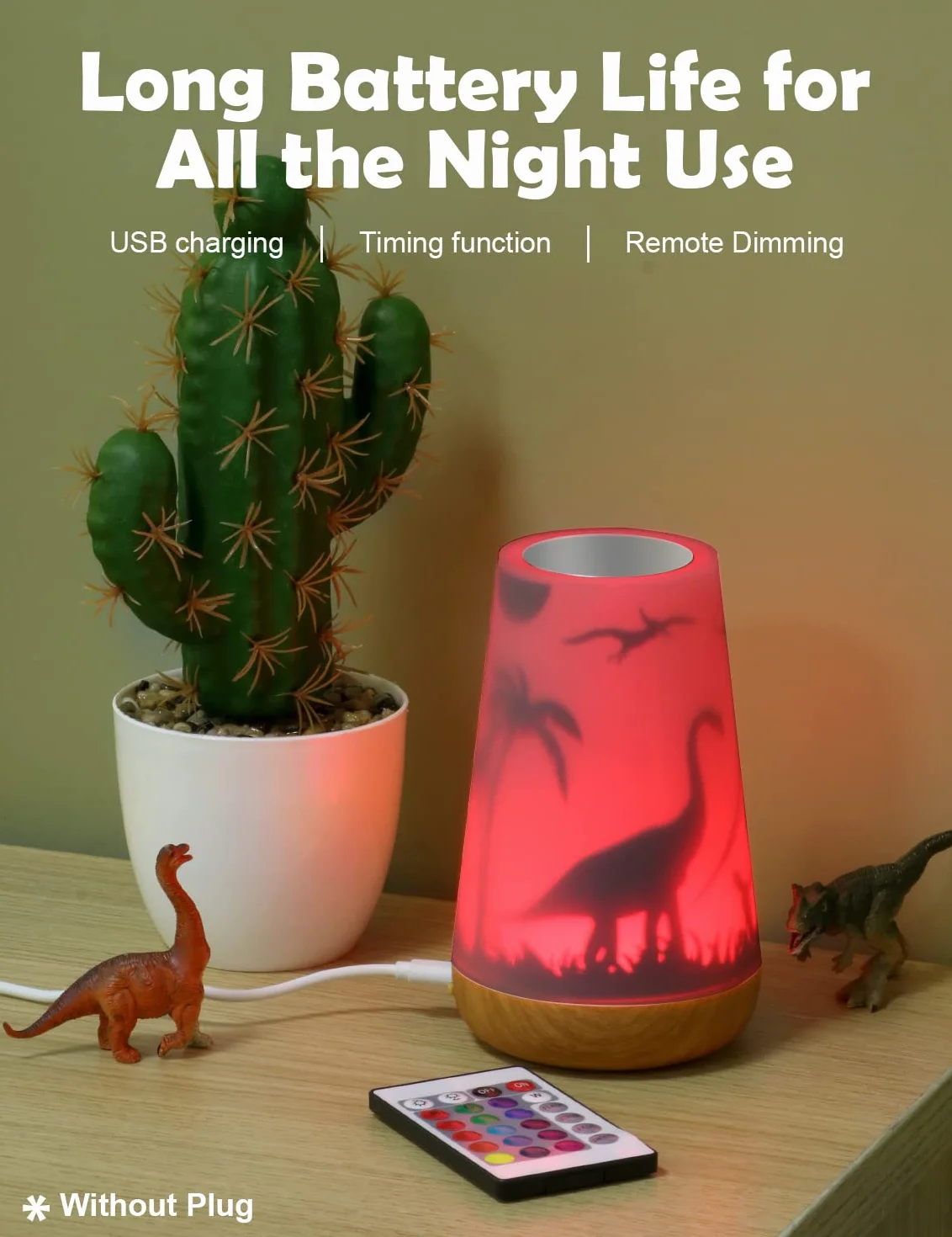 Mostof Lampka nocna LED z motywem dinozaura, z pilotem zdalnego sterowania, możliwość ściemniania, sterowanie dotykowe, figurki wróżki ze skrzydłami, kolory RGB (elfy) (dinozaury, 16 kolorów)