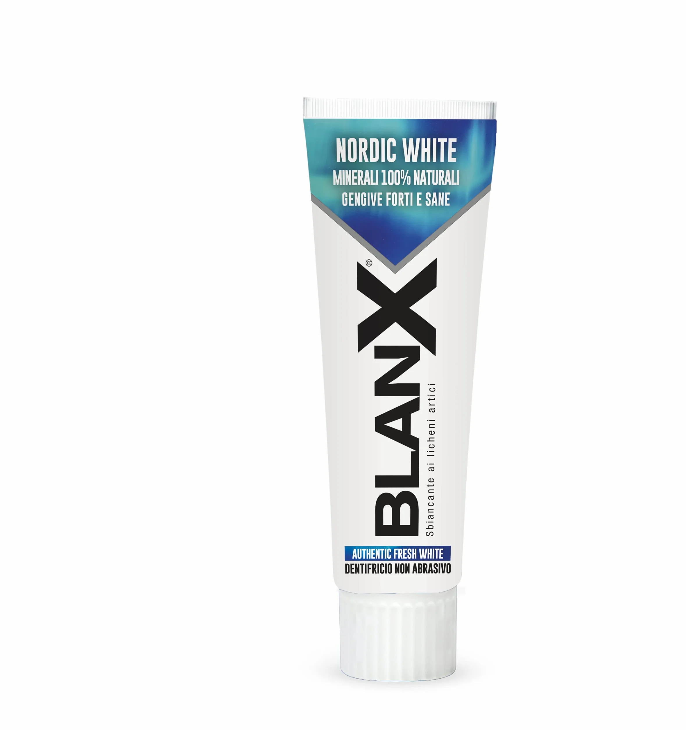 BlanX, Nordic White pasta do zębów przeciw plamom, w 100% z naturalnych włókien, uspokajająca i regenerująca, natychmiastowa świeżość, format 75 ml