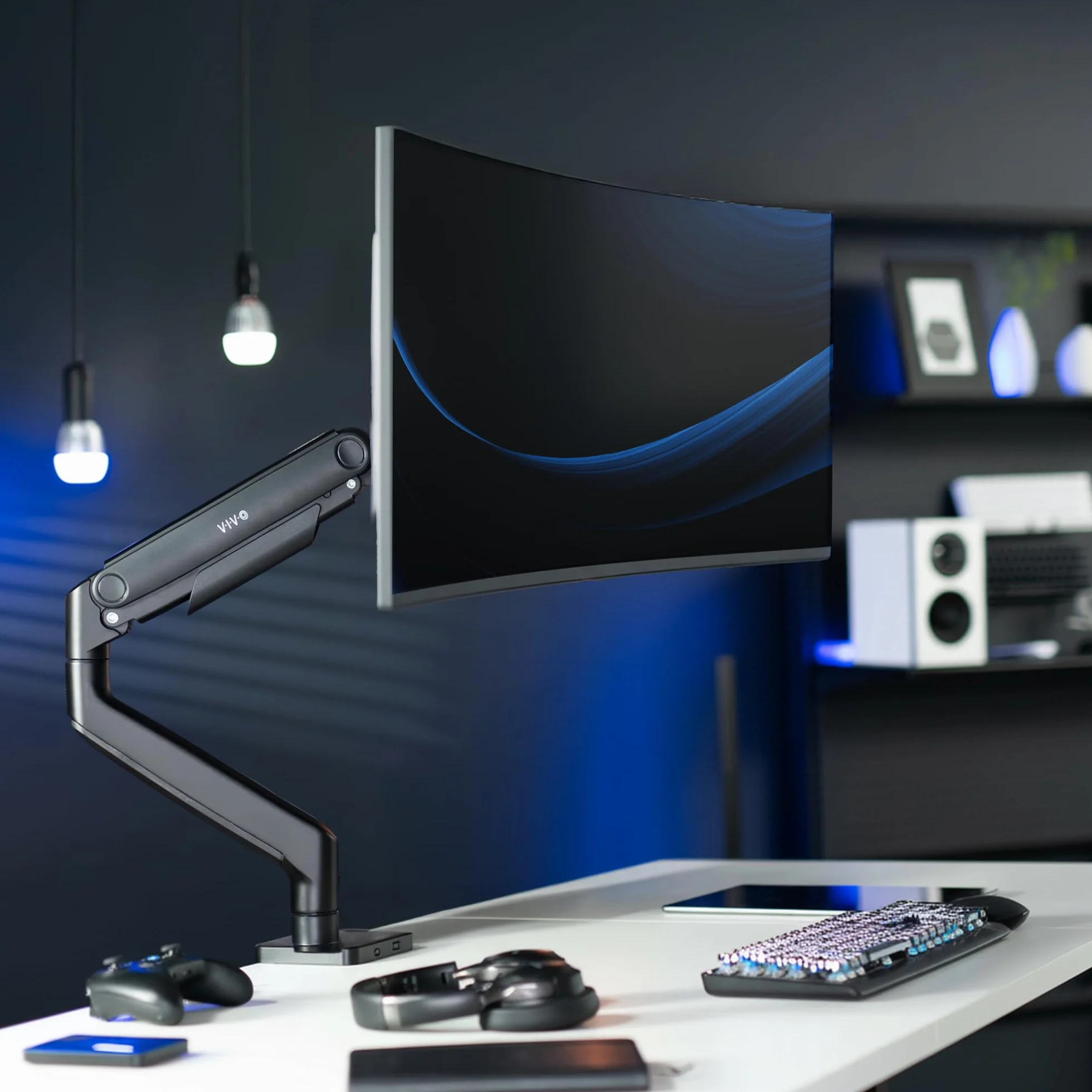 VIVO Wytrzymałe aluminiowe ramię napinające do monitora 124.5 cm, nośność 20 kg, stojak na biurko Samsung Odyssey G9, czarny STAND-V101V