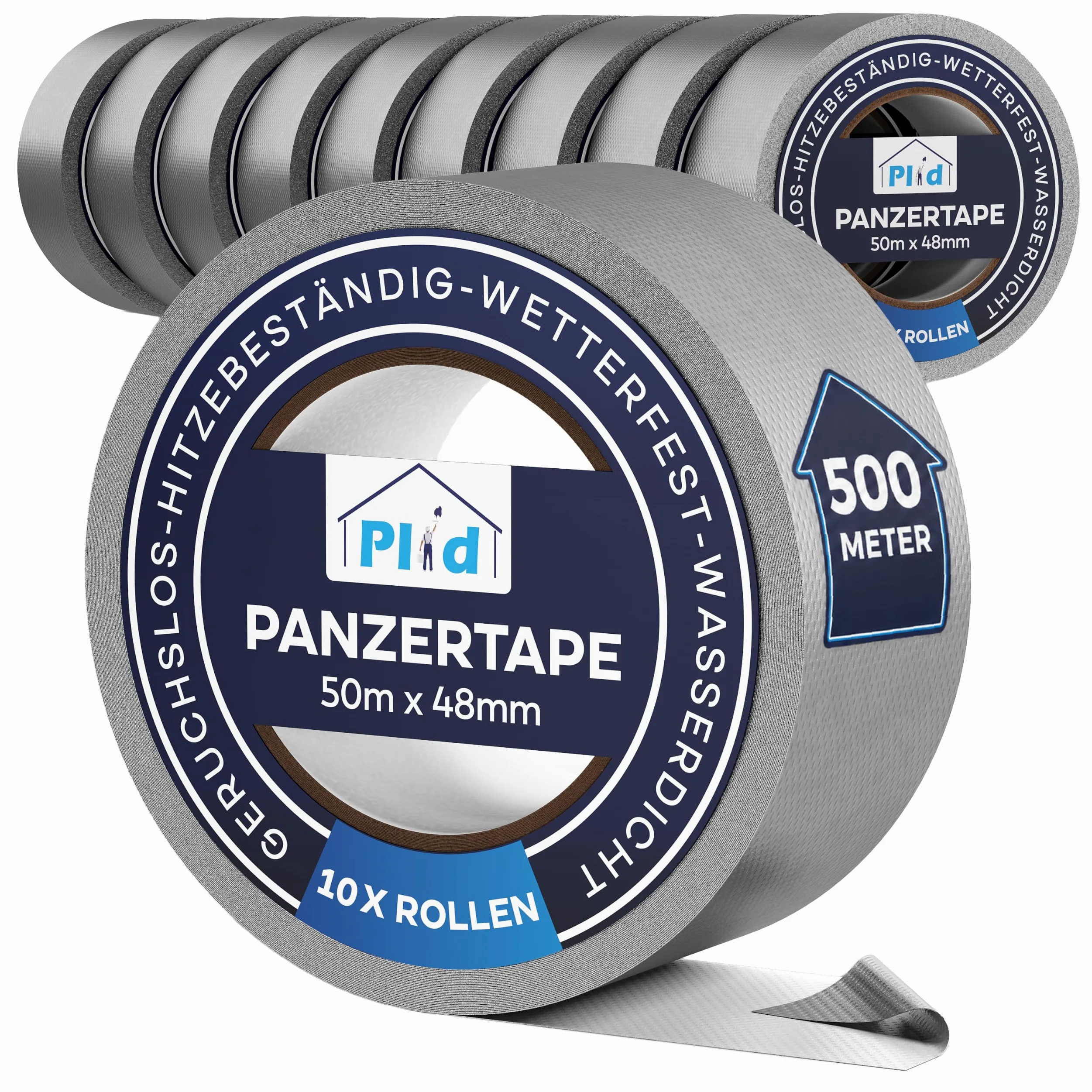 plid® Taśma pancerna srebrna po 50 m x 48 mm [wodoodporna] – bardzo mocna taśma z tkaniny Gaffa Tape – wodoodporna taśma klejąca – do wewnątrz i na zewnątrz – taśma pancerna – taśma Duct Tape –