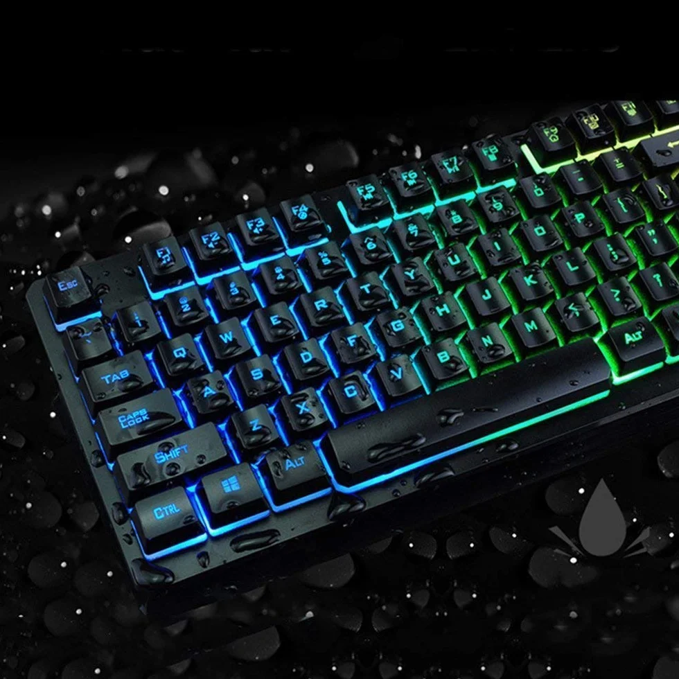 Zestaw klawiatury i myszy do gier UK Układ Ergonomiczna klawiatura do gier Rainbow podświetlana + 2400DPI 6 przycisków optycznych USB Rainbow LED Gaming Mouse + DARMOWA podkładka pod mysz