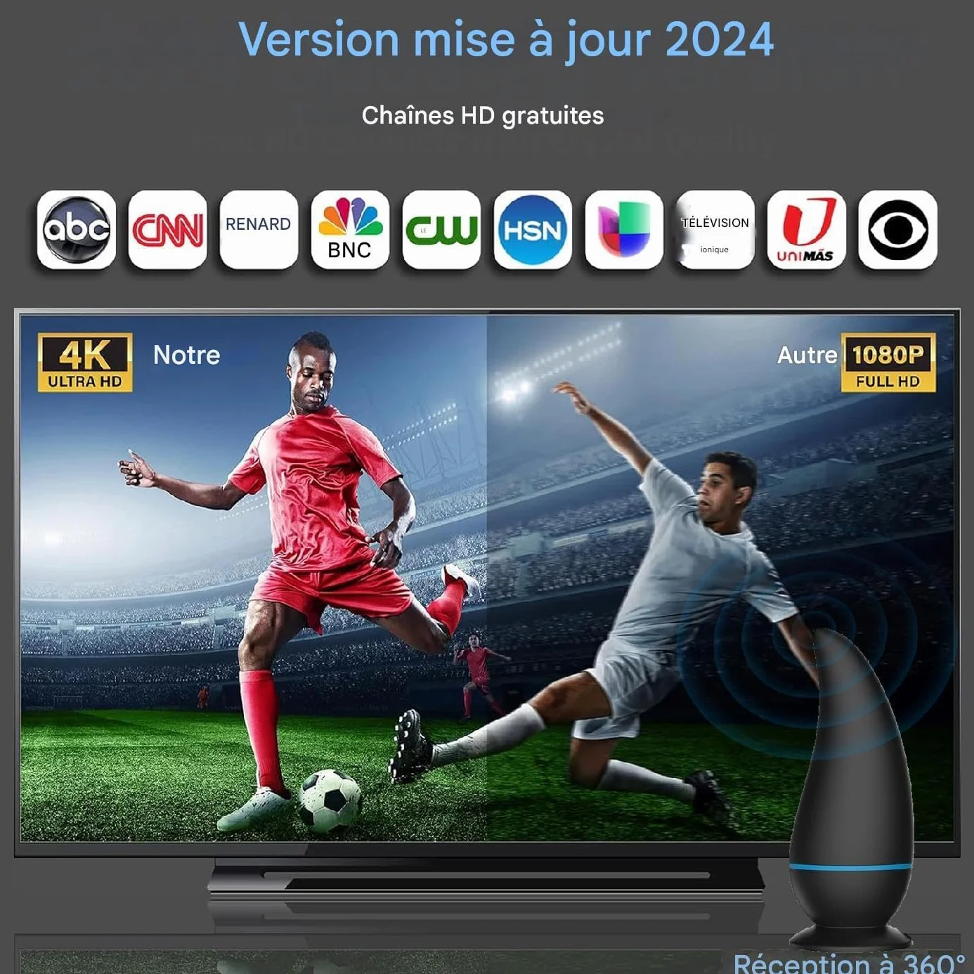 Antena DVBT2 cyfrowa telewizyjna duży zasięg 360° pokojowa mocna podstawa magnetyczna obsługuje 4K 1080P DVB-T2 VHF UHF kabel koncentryczny