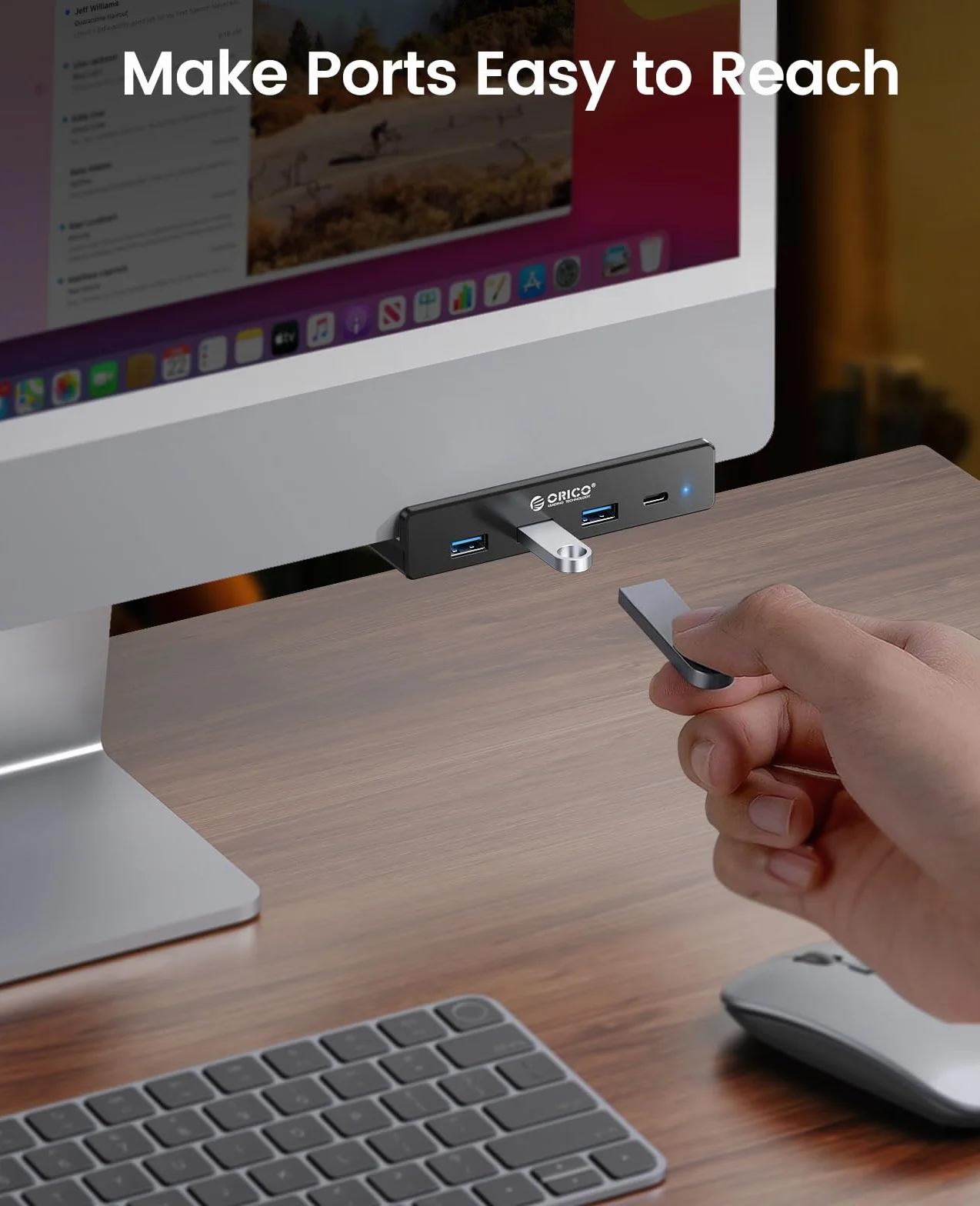 ORICO hub USB, aluminiowy hub USB 3.0 z mocowaniem 5V, 5Gbps 4-portowy rozdzielacz USB z 3 portami Typ-A 3.0 i 1 portem Typ-C 3.0, kabel 100 cm (C na A/C), do monitorów, biurek
