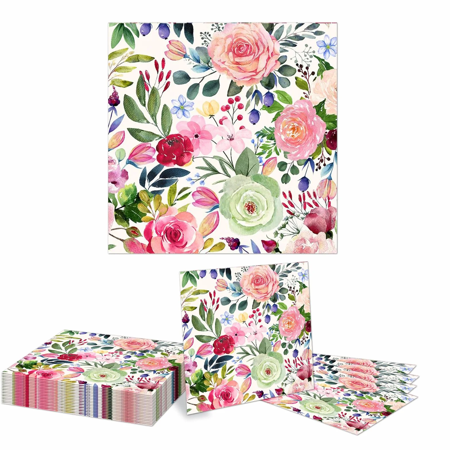 Kotkiddy serwetki papierowe Blumen, 20 sztuk serwetek z kwiatów róży na lunch, kwiatowe artykuły imprezowe, dekoracje urodzinowe, papier na imprezę w kwiaty, 33 x 33 cm