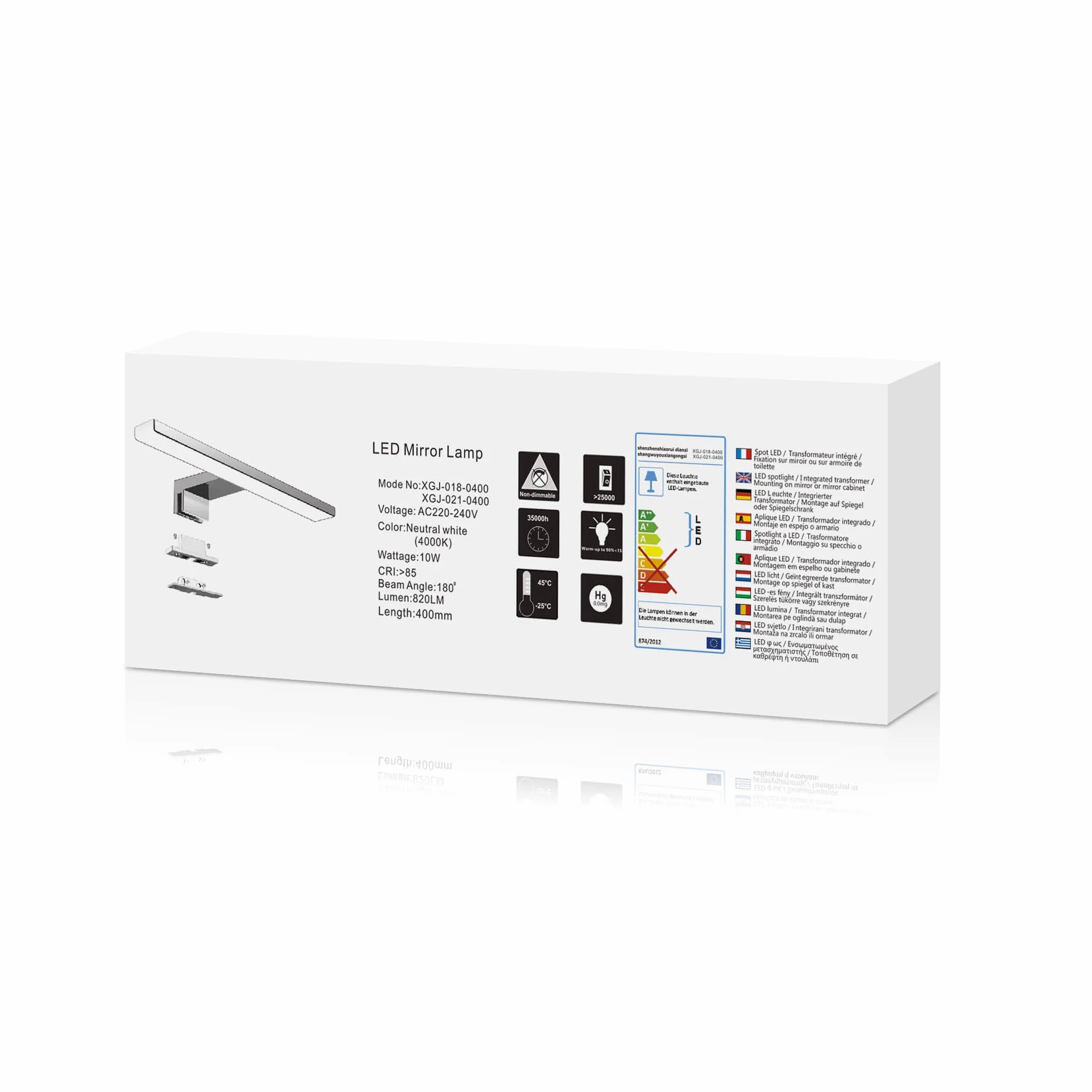 LED Spiegelleuchte Badezimmer 10W 820LM 40cm Kaltweiß 6500K Azhien,3in1 Montage IP44 230V Wandleuchte Spiegellampe 400mm,Kein Flimmern Badezimmerschrank Spiegelleuchten