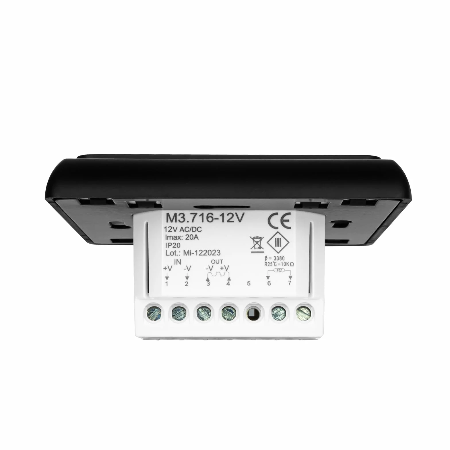 Termostat 12 V AC/DC, podtynkowy, czarny, INT. i EXT. czujnik, optymalny do elektrycznego ogrzewania podłogowego w przyczepie kempingowej/kamperze