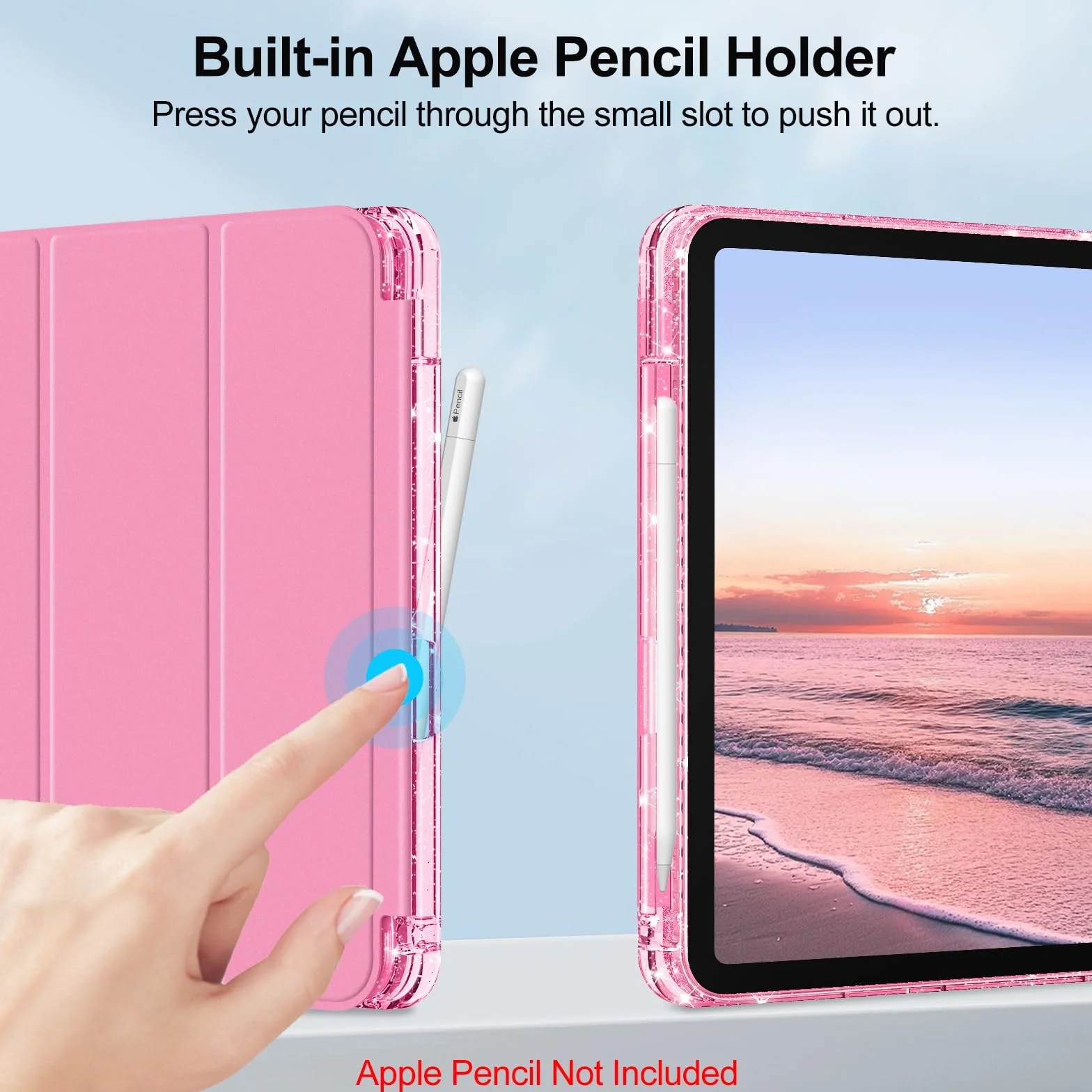 Fintie Etui na iPad 11 generacji 11 cali 2025 (A16), iPad 10 generacji 2022 10,9 cala z uchwytem na długopis, błyszczące, odporne na uderzenia etui ochronne z błyszczącą, przezroczystą tylną stroną,