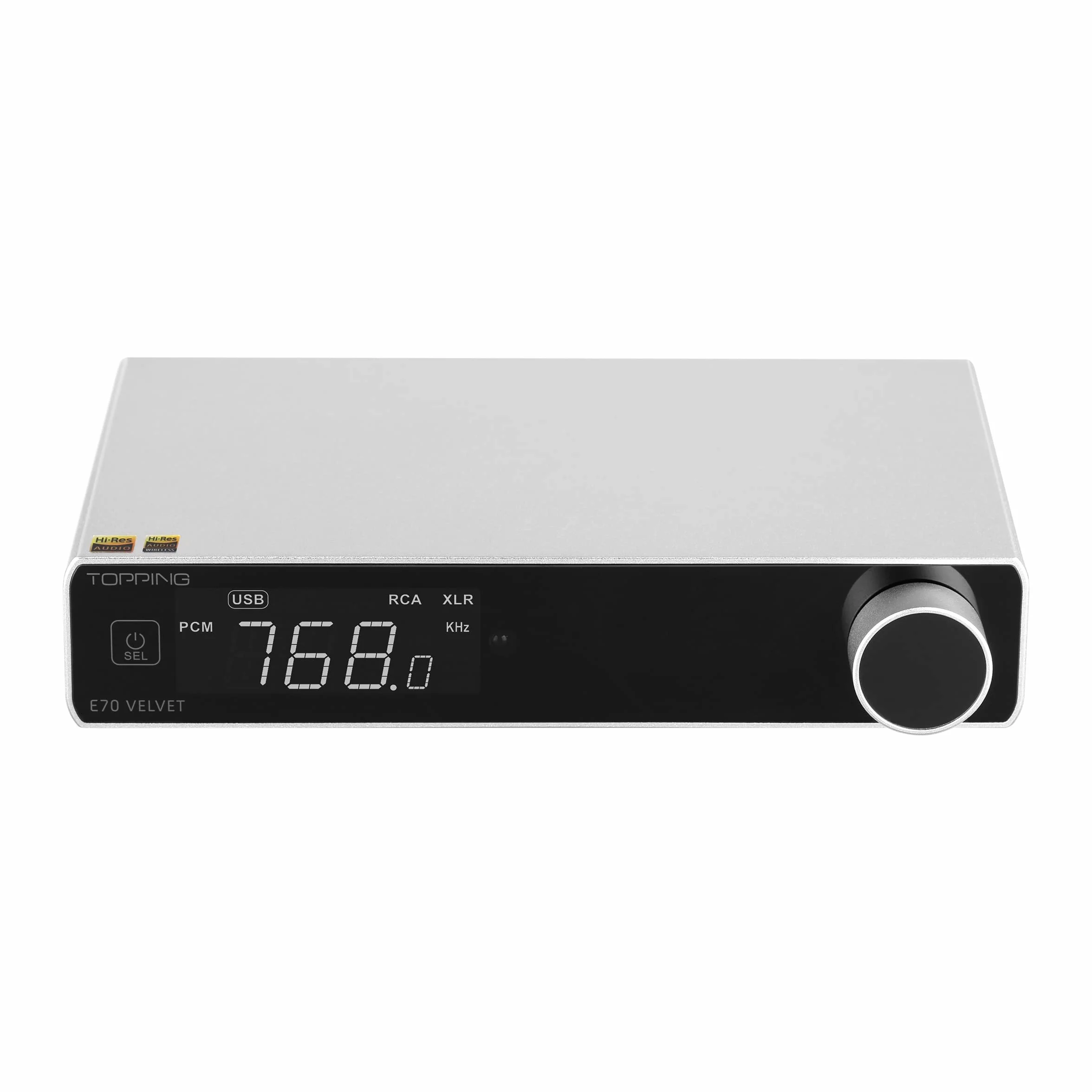 Topping E70 Velvet DAC AK4499EX XU316 DSD512 PCM768 kHz Bluetooth 5.1 LDAC 24 bit/96kHz srebrny