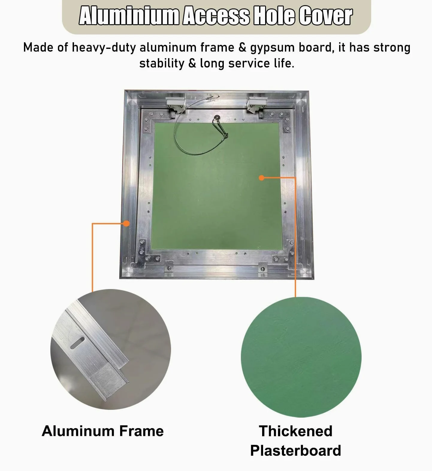Panel dostępu sufitowego Niewidoczywy drzwi z płyt kartonowo-gipsowych Malowany aluminiowy Fe Push Open Inspect Cover do instalacji wodonoporowych Elektryczne otwory konserwacyjne